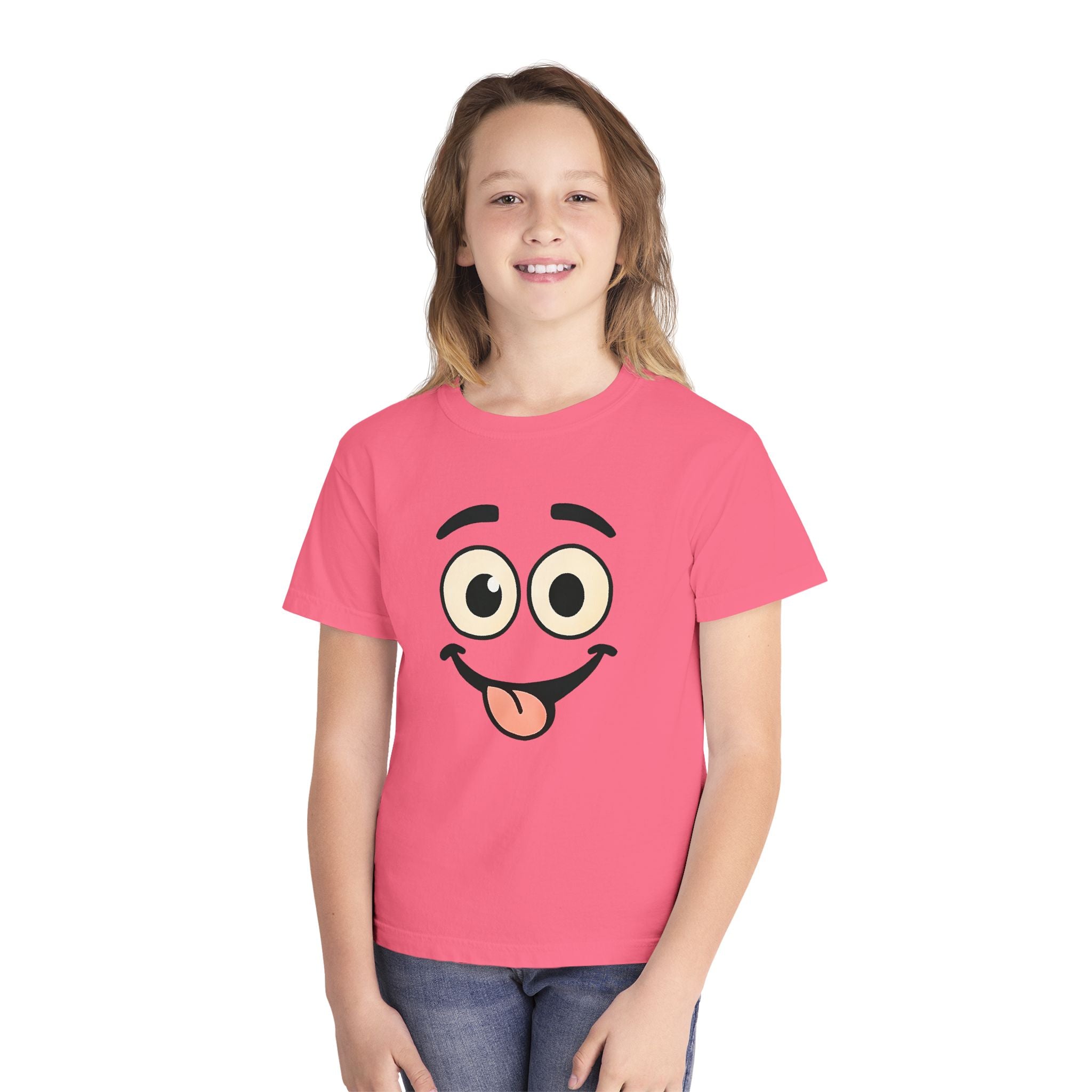 Silly Smiley Face Youth Tee | Playful Emoji Shirt, Tongue Out Expression, JPE Kids Edition
