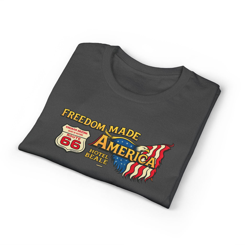 Freedom Made America Route 66 Map T-Shirt | American Flag Roadside Graphic
