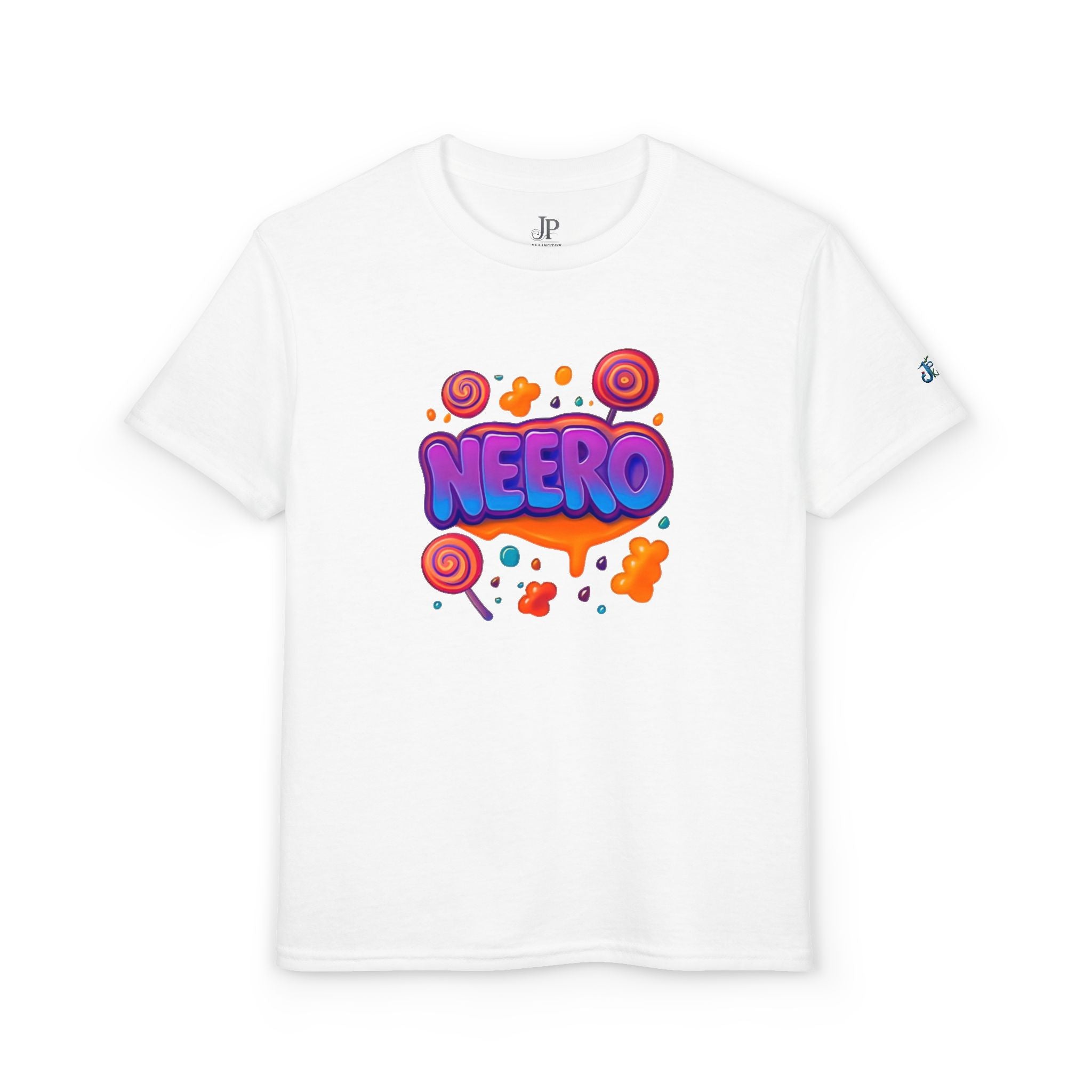 Neero Candy Splash Jugend T-Shirt | Bunte Bubble Letter Grafik, JPE Kids Edition