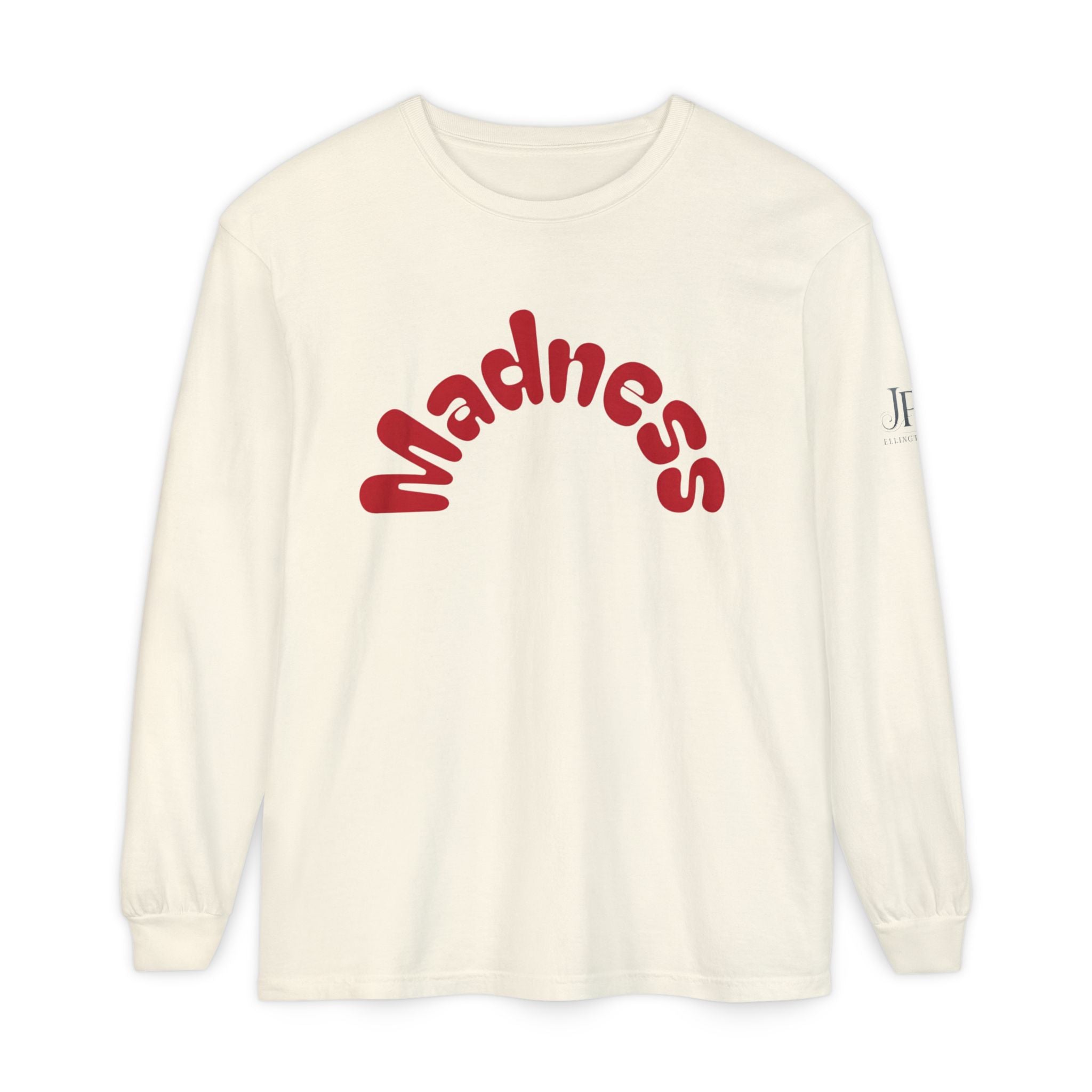 Madness Arch Logo Langarmshirt | Weißes Shirt mit rotem Retro-Text