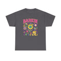 Barkin retro floral dog design T-Shirt | 70s cartoon flowers peace signs, JP Ellington Edition