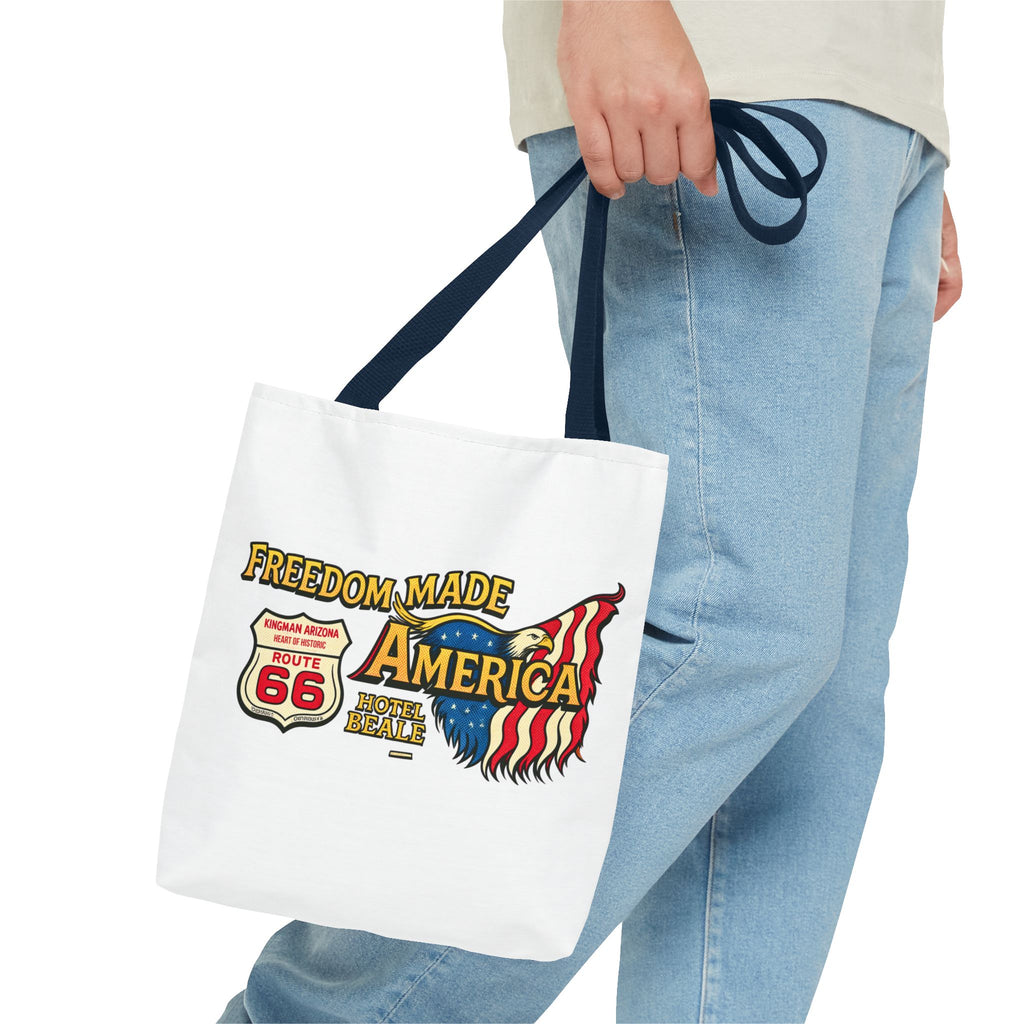 Freedom Made America Tote Bag | Route 66 Flag Graphic