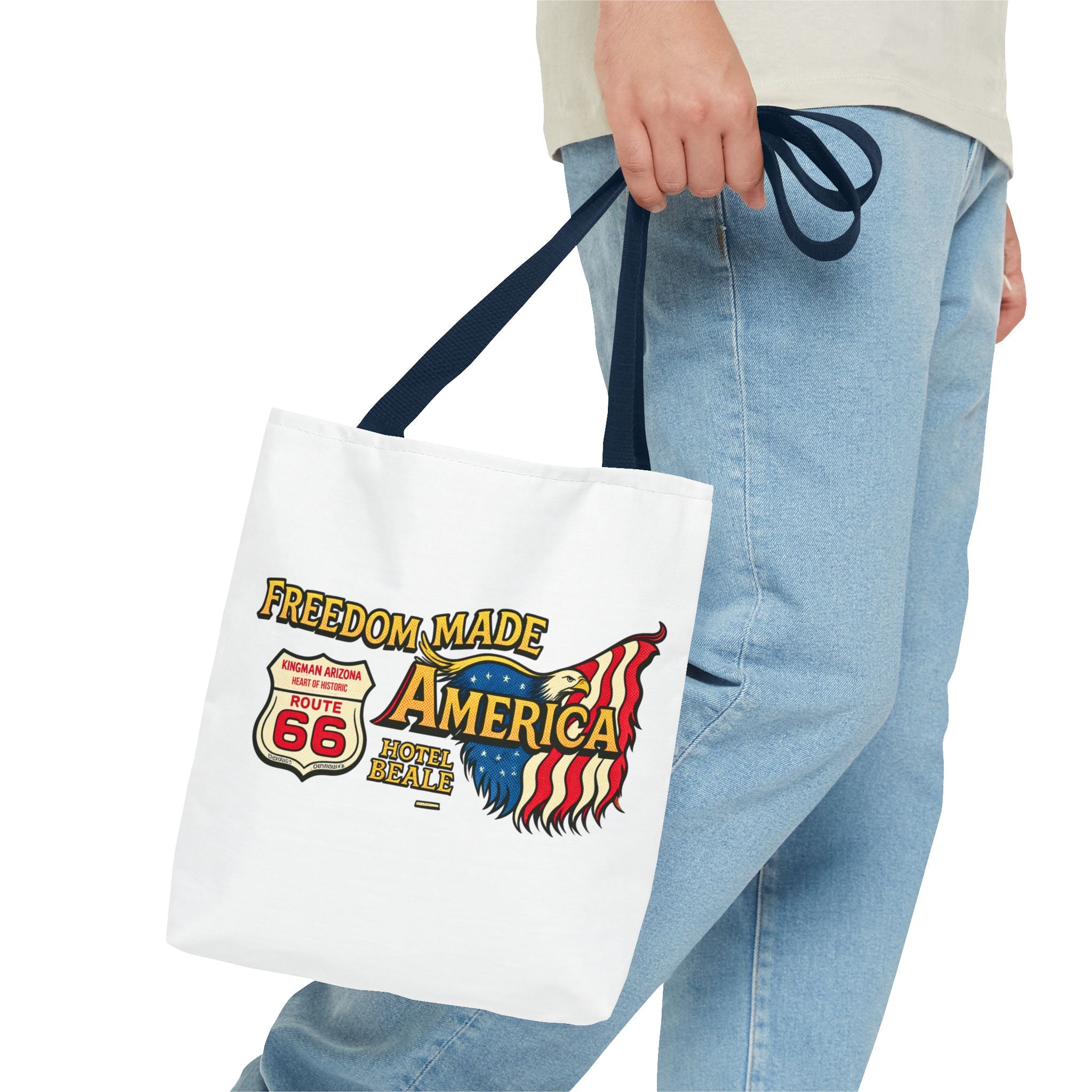 Freedom Made America Tote Bag | Route 66 Flag Graphic