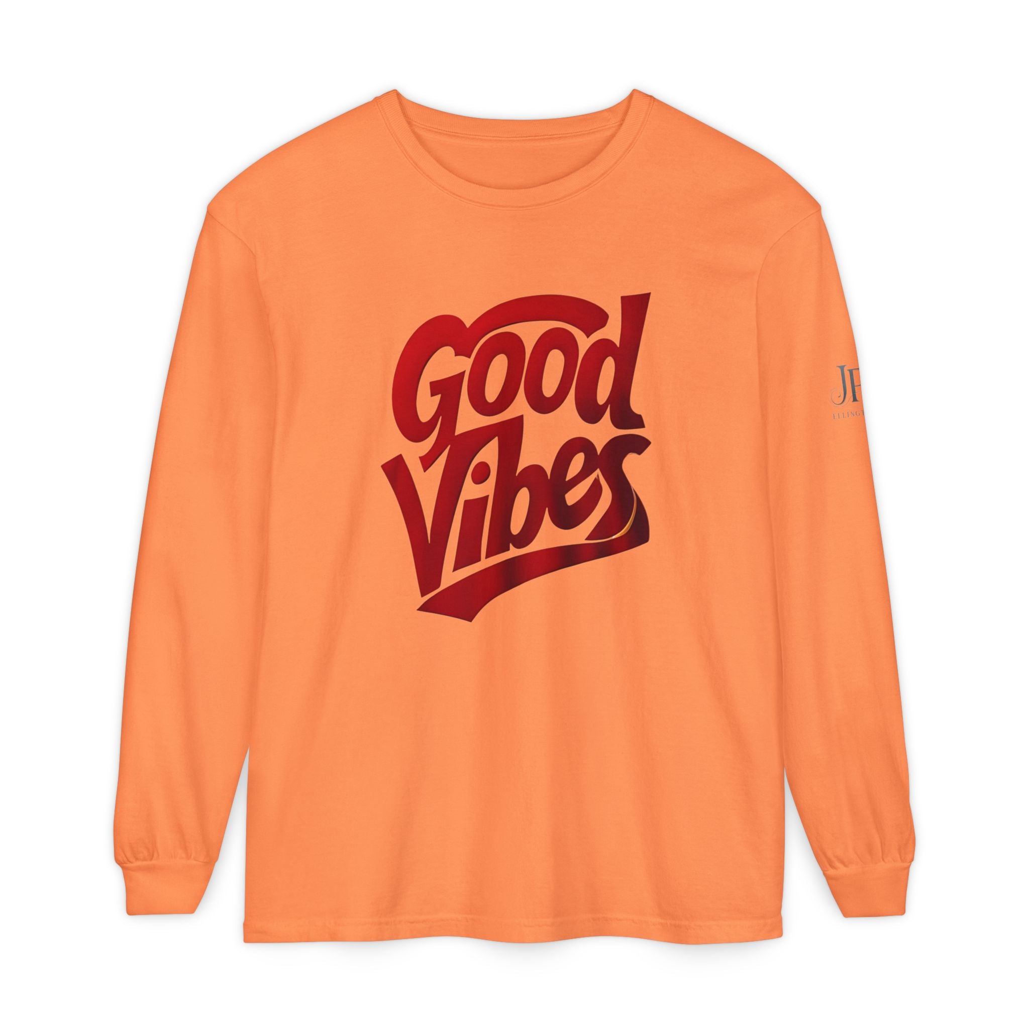 Langarmshirt mit Grafikaufdruck „Good Vibes Script“ | Weiß, rote Schrift