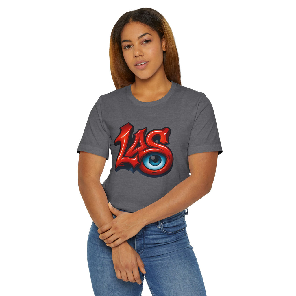LAS Eyeball Graffiti T-Shirt | Street Art Logo, Red & Blue Graphic, JPE Ellington Edition