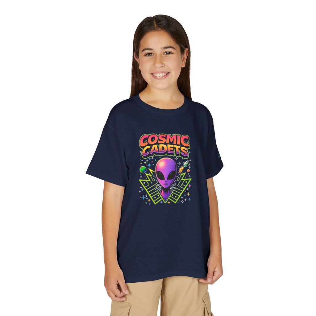 Cosmic Cadets alien head Youth T-Shirt | retro space, neon sci-fi, JPE Kids