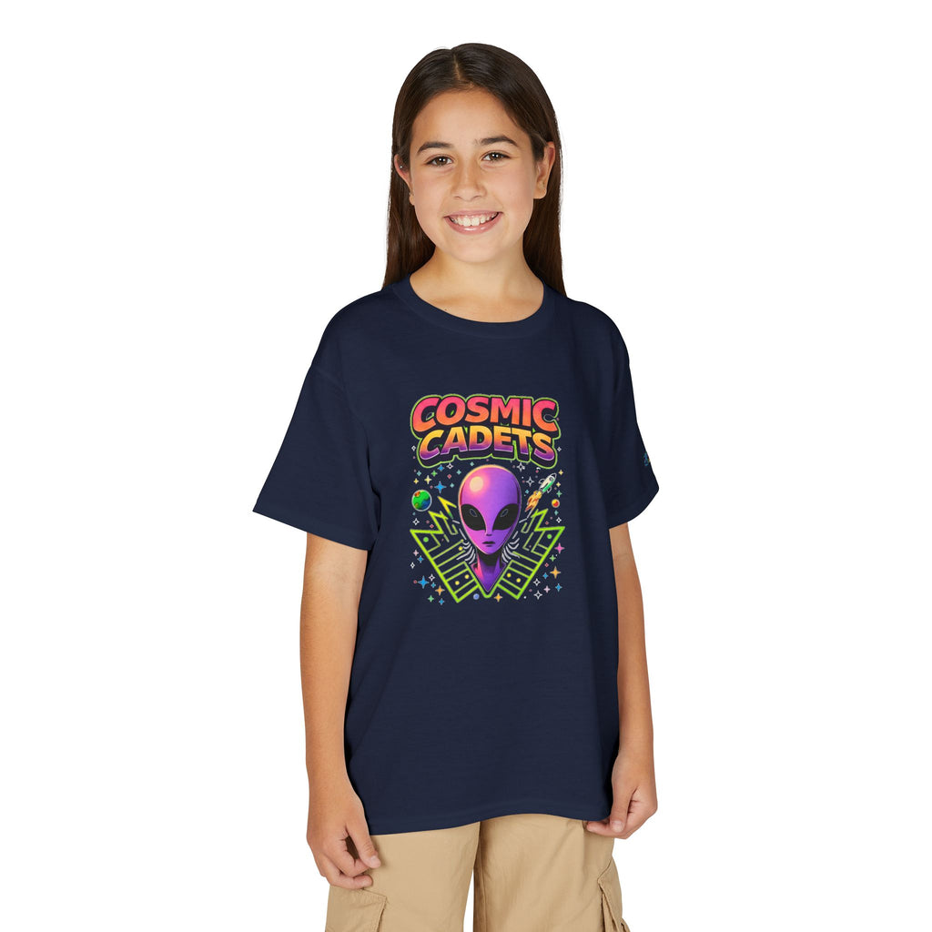 Cosmic Cadets alien head Youth T-Shirt | retro space, neon sci-fi, JPE Kids