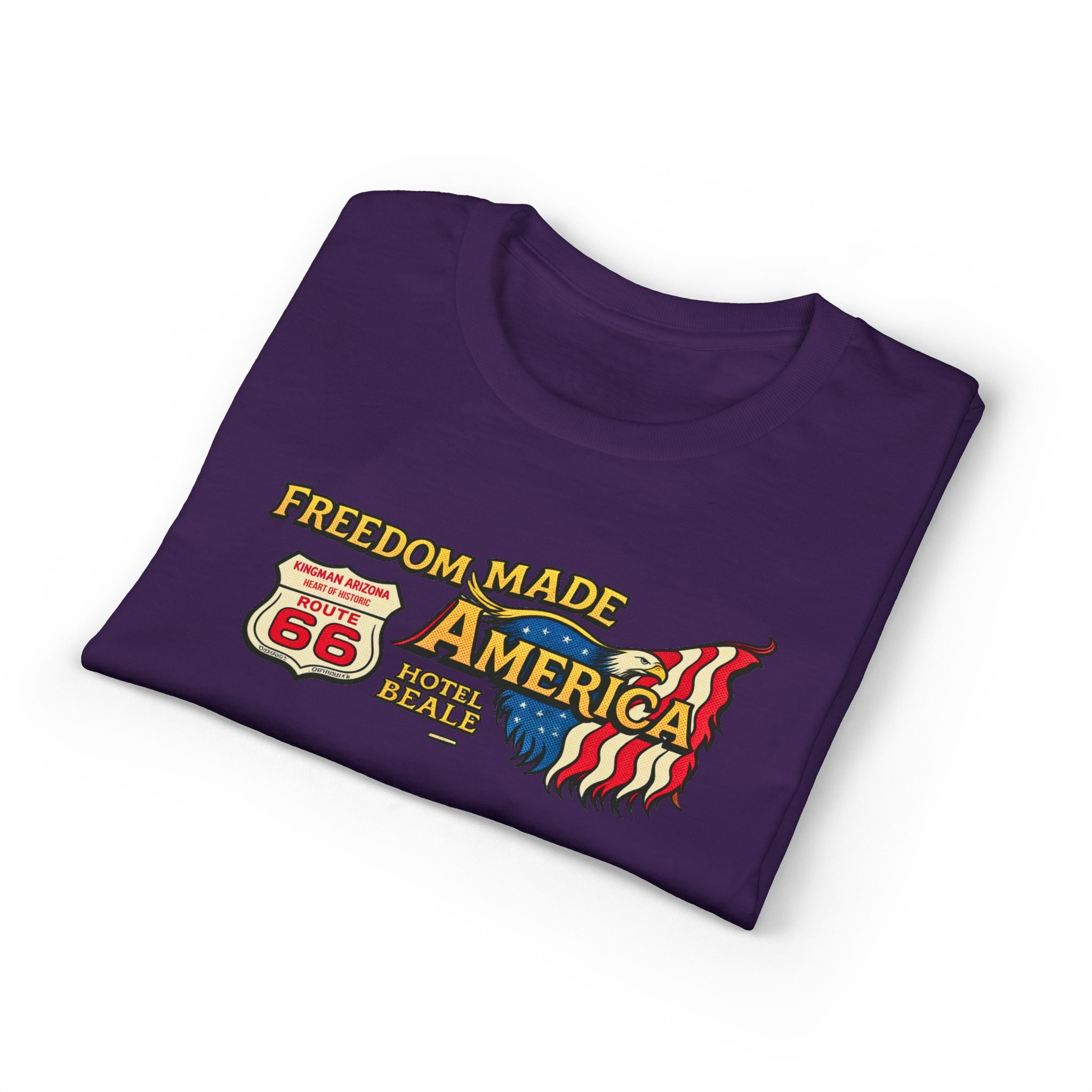Freedom Made America Route 66 Map T-Shirt | American Flag Roadside Graphic