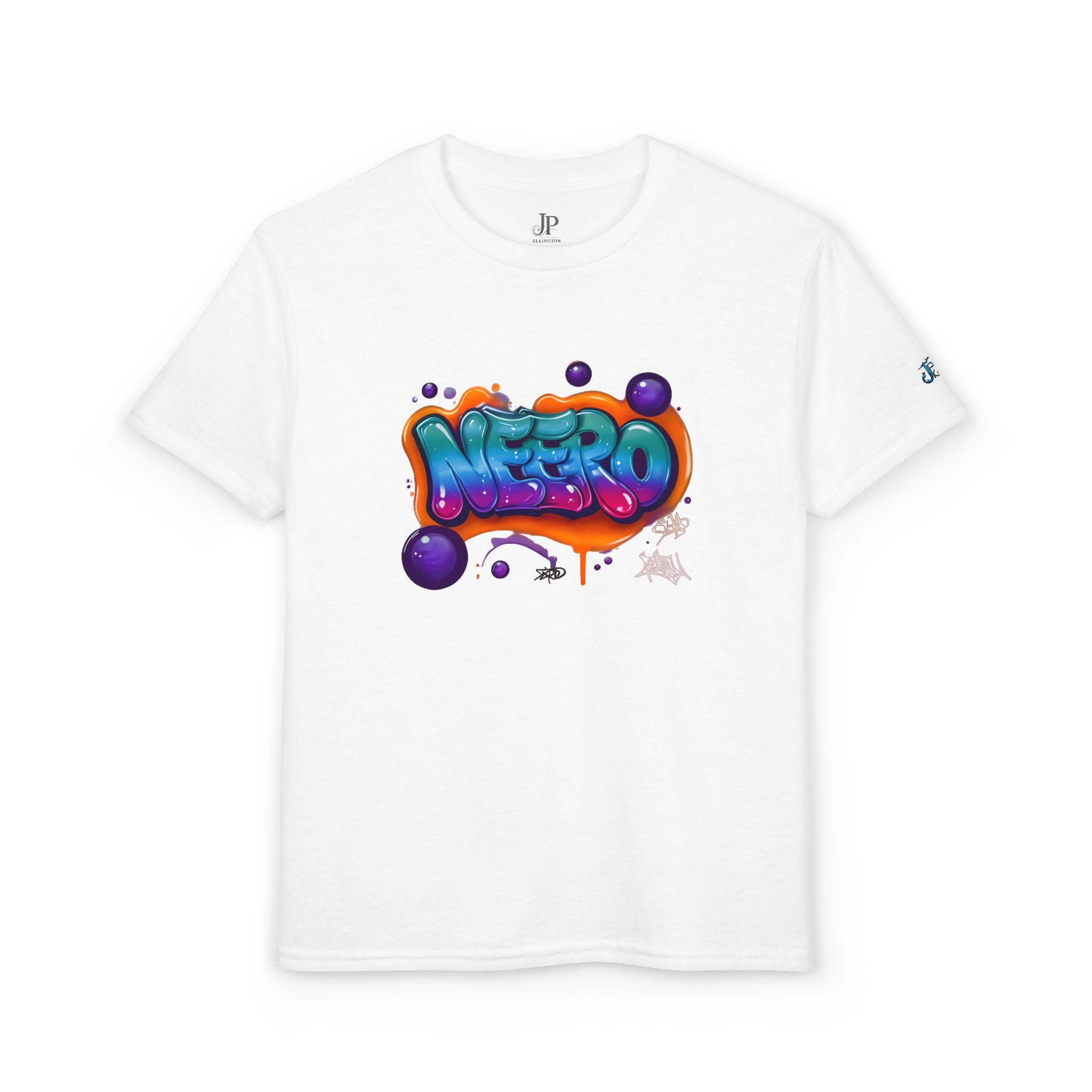Buntes Graffiti-Namen-Druck Jugend T-Shirt | Bubble Letter Art, JPE Kids Edition