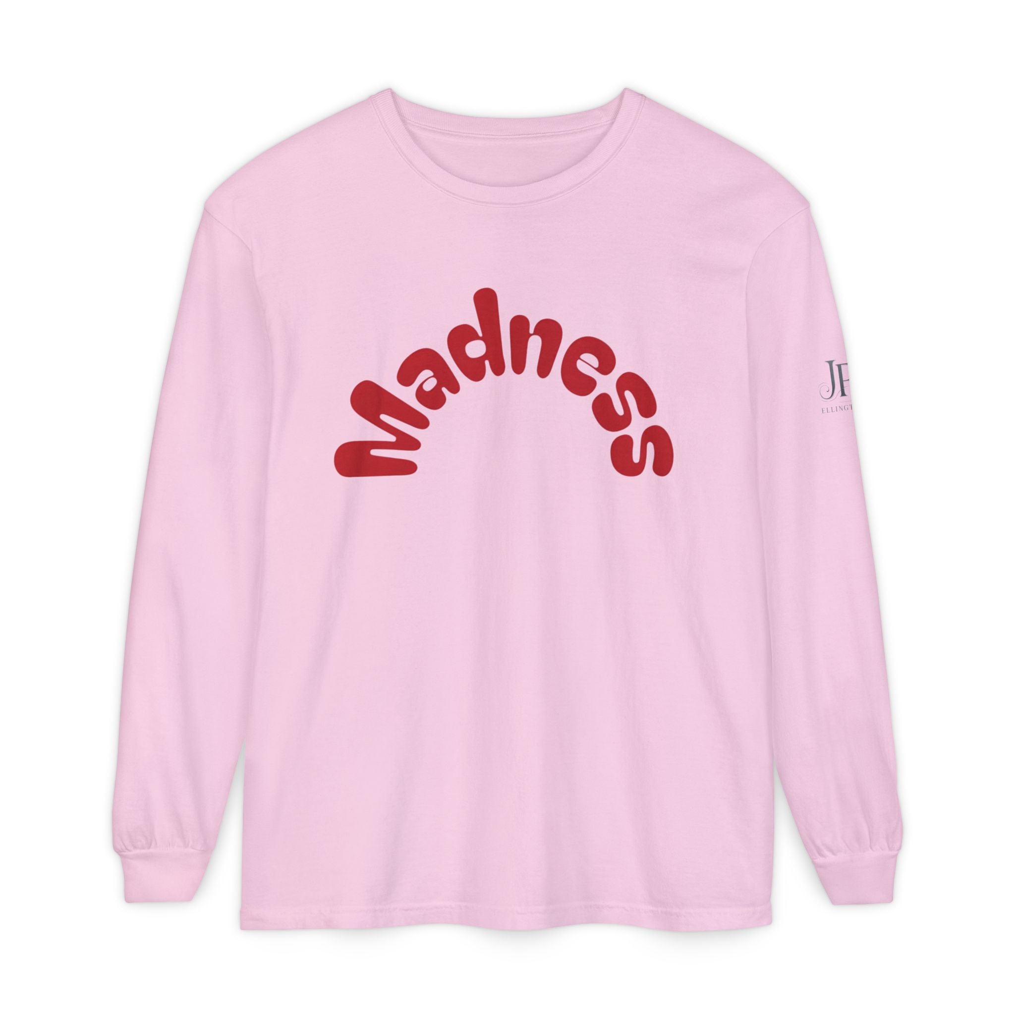 Madness Arch Logo Langarmshirt | Weißes Shirt mit rotem Retro-Text