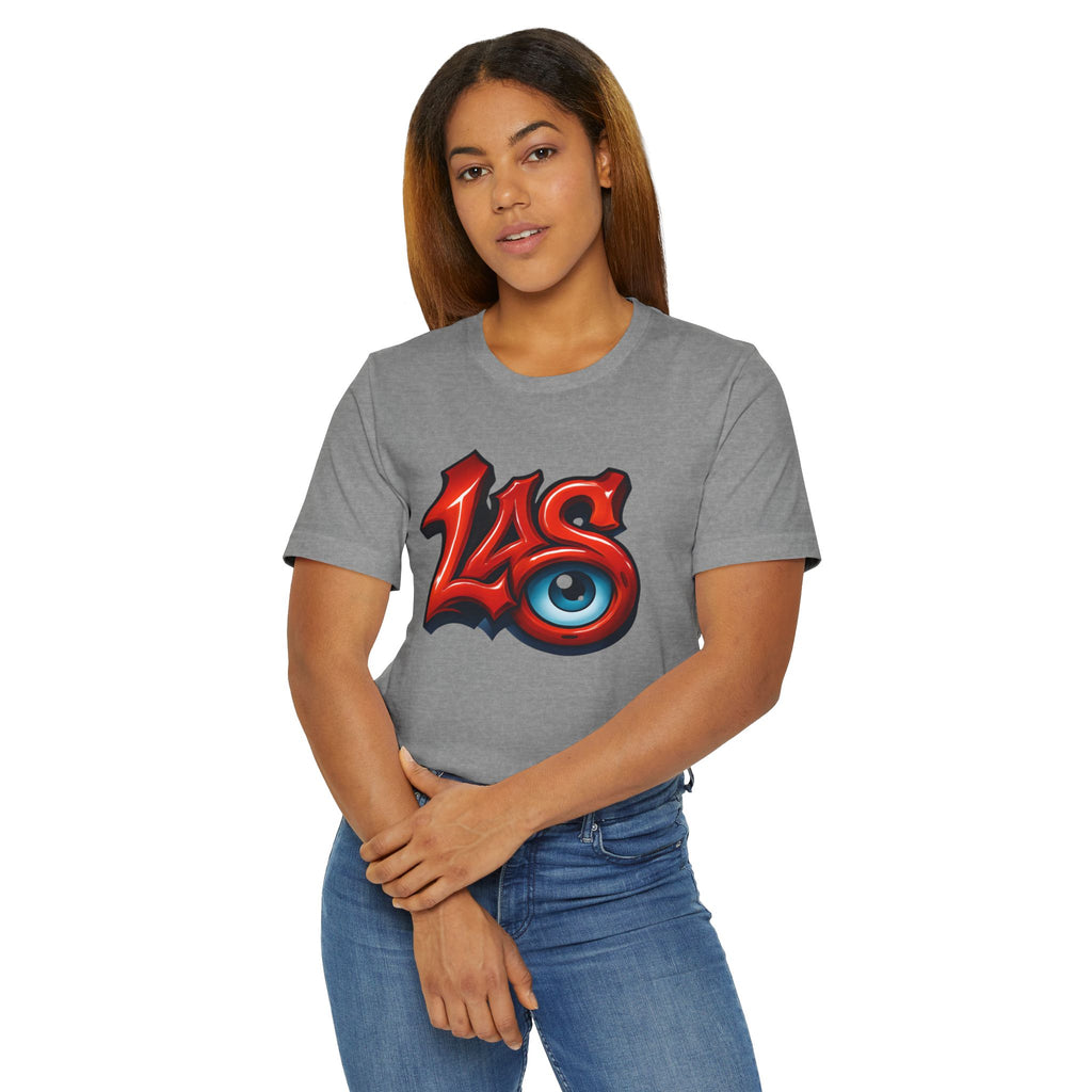 LAS Eyeball Graffiti T-Shirt | Street Art Logo, Red & Blue Graphic, JPE Ellington Edition