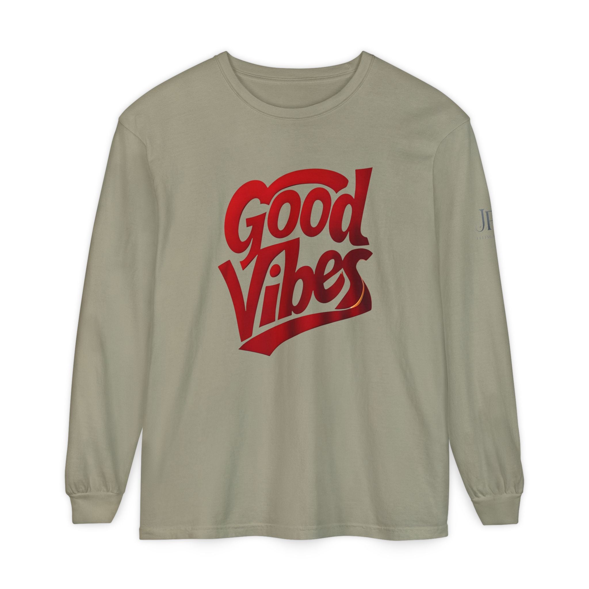 Langarmshirt mit Grafikaufdruck „Good Vibes Script“ | Weiß, rote Schrift