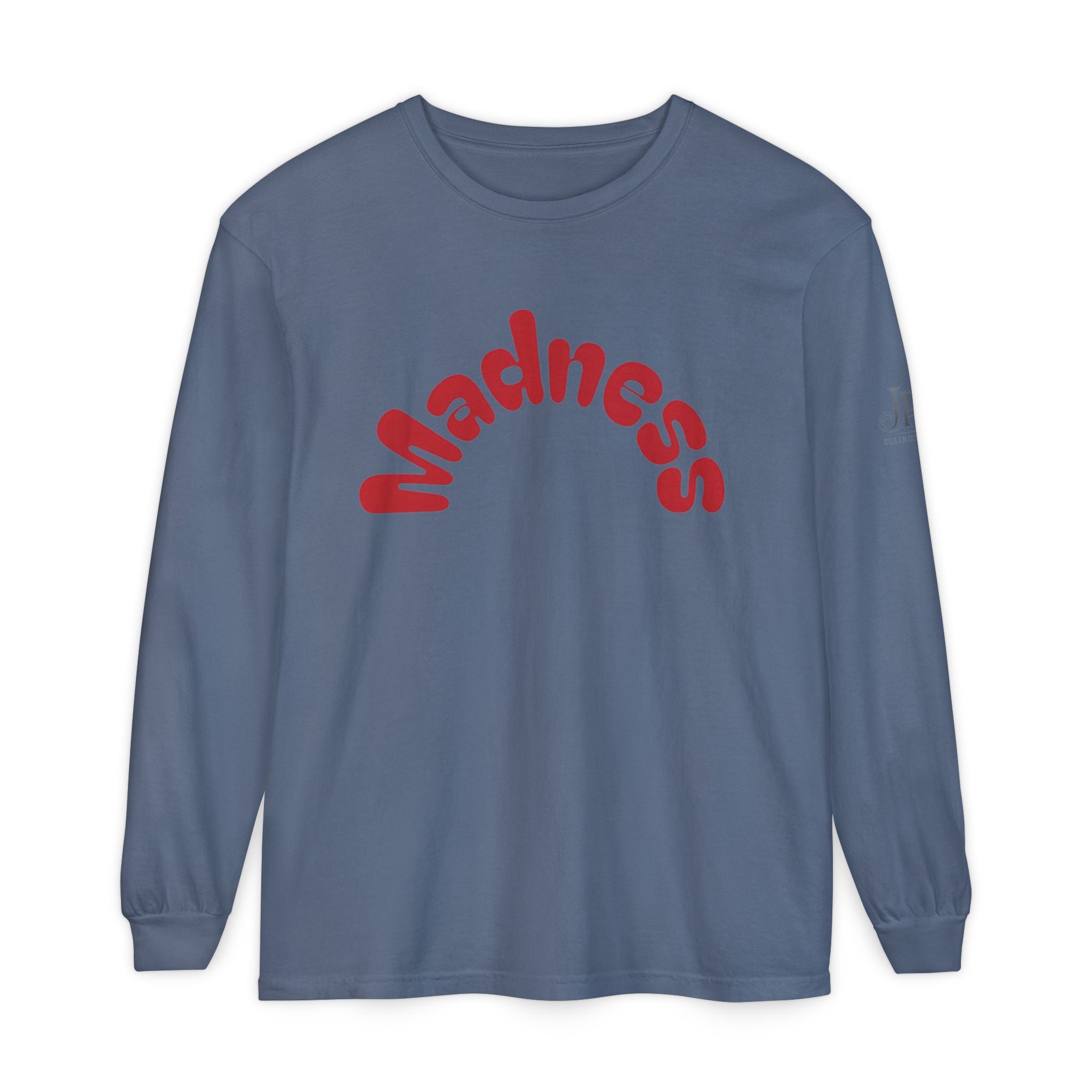 Madness Arch Logo Langarmshirt | Weißes Shirt mit rotem Retro-Text