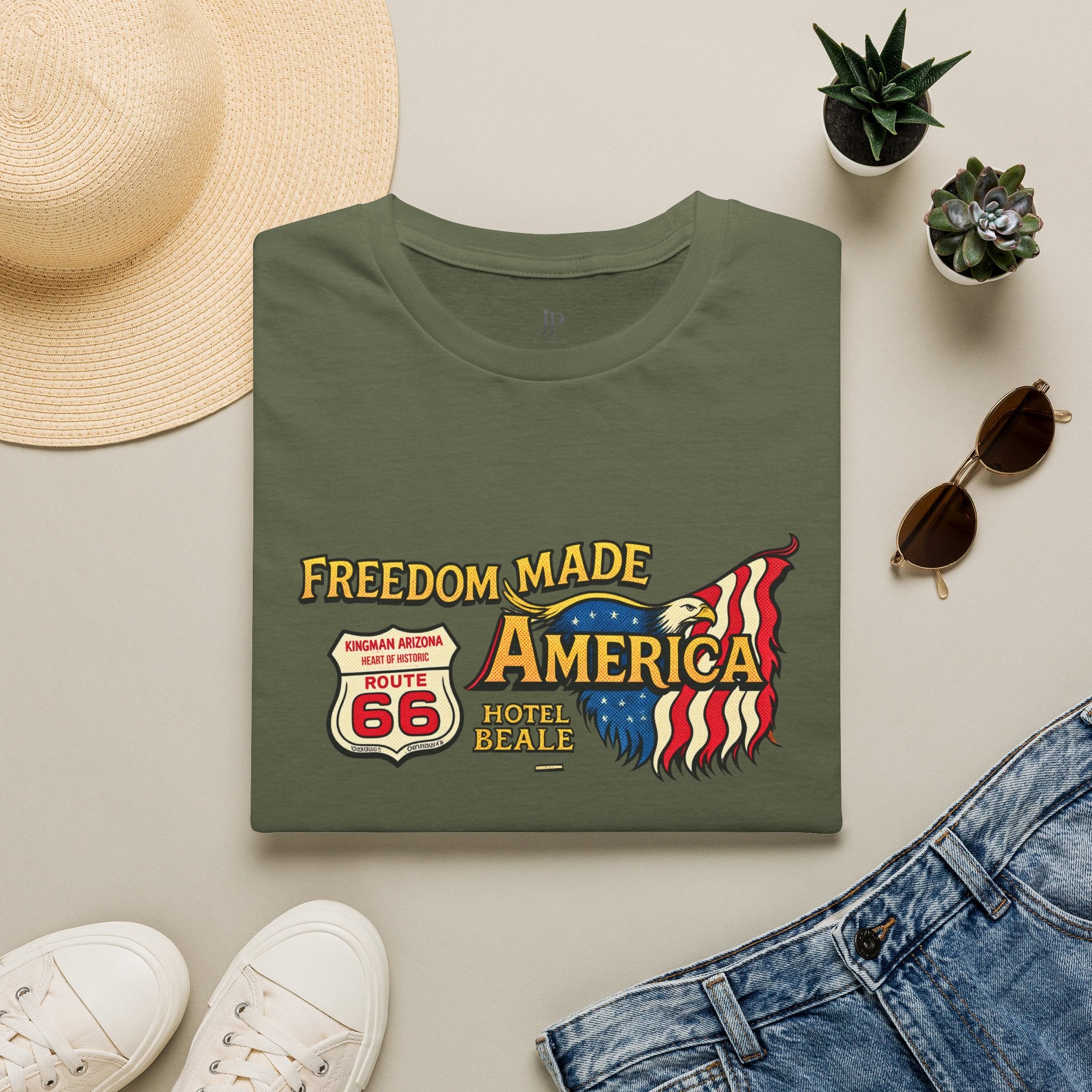Freedom Made America T-Shirt | Route 66 Flaggen-Grafik