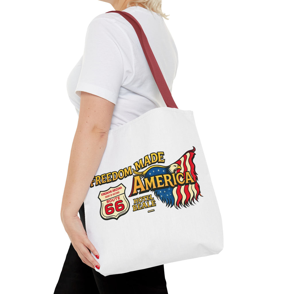 Freedom Made America Tote Bag | Route 66 Flag Graphic