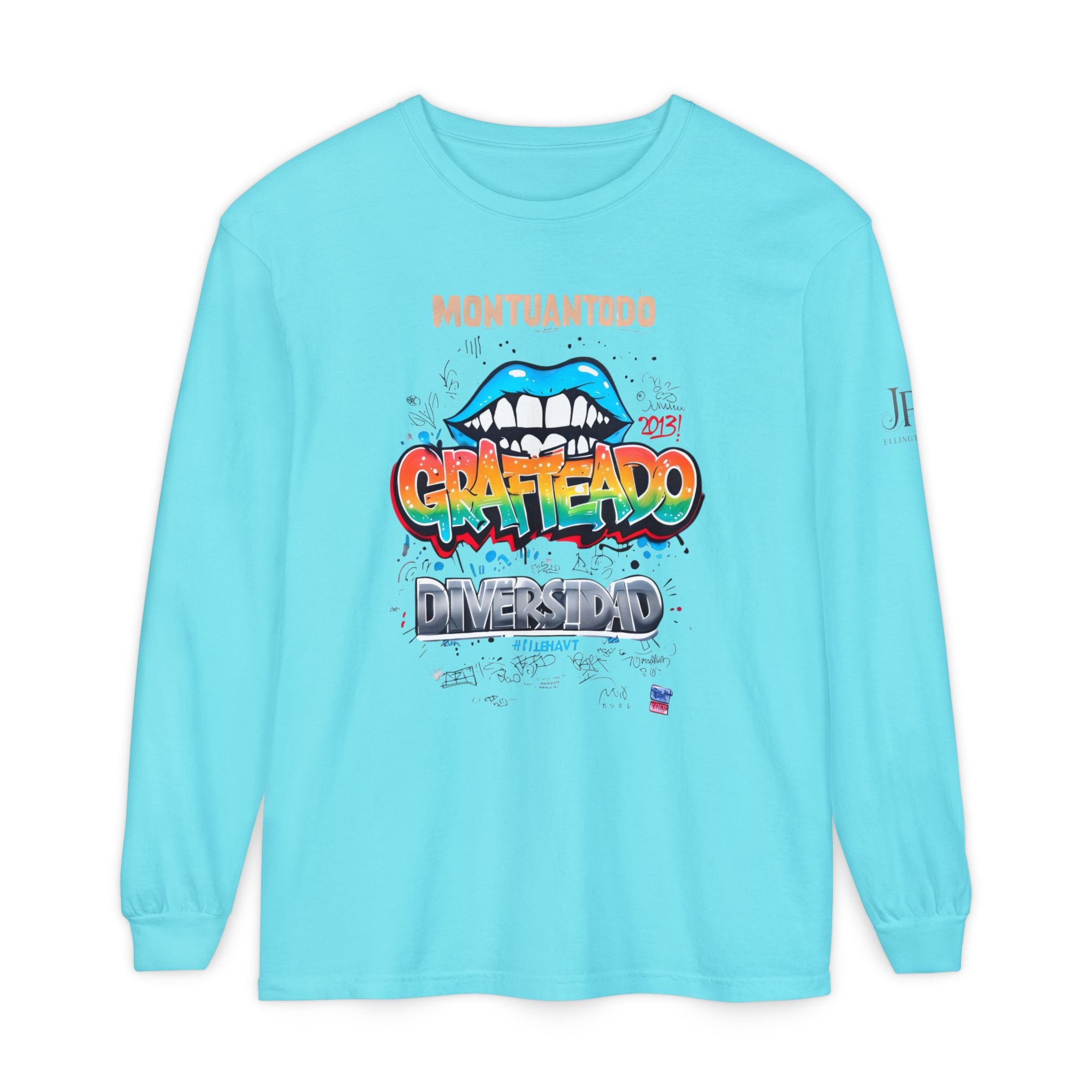 Buntes Graffiti-Shirt mit Lippen, lange Ärmel | Montuantodo Typografie
