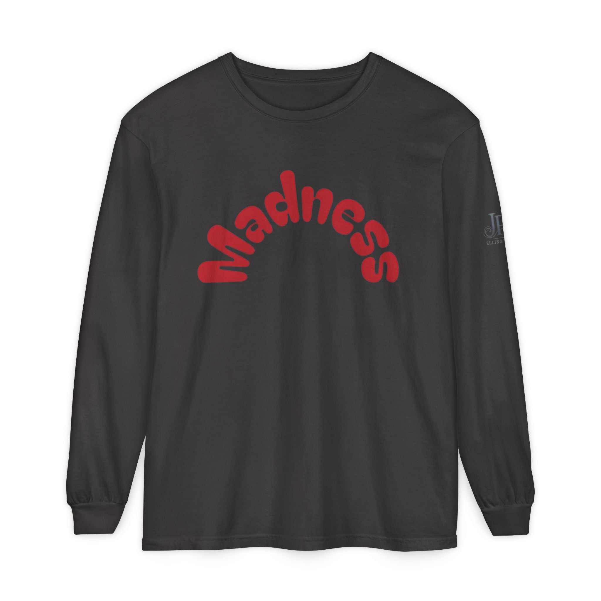 Madness Arch Logo Langarmshirt | Weißes Shirt mit rotem Retro-Text