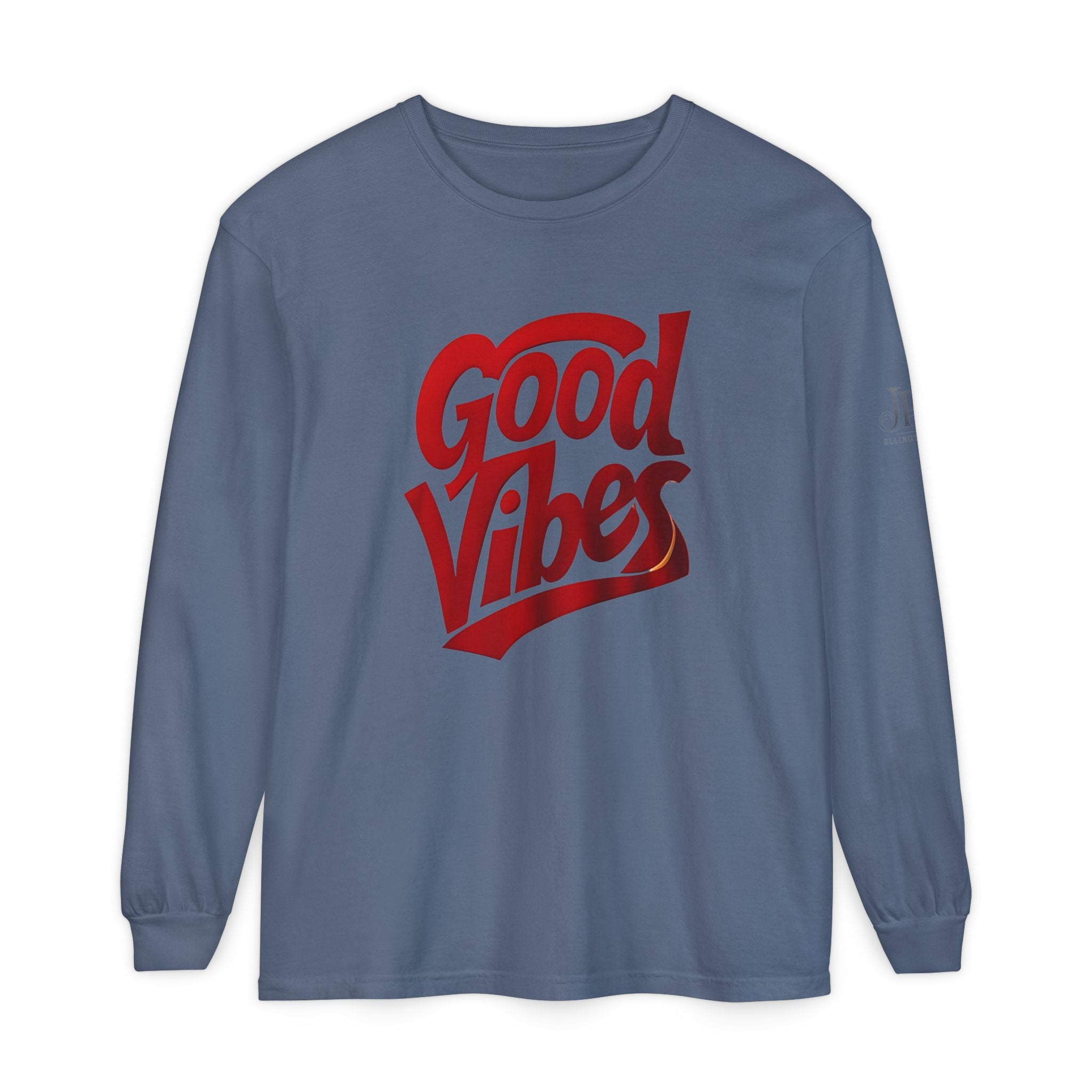 Langarmshirt mit Grafikaufdruck „Good Vibes Script“ | Weiß, rote Schrift