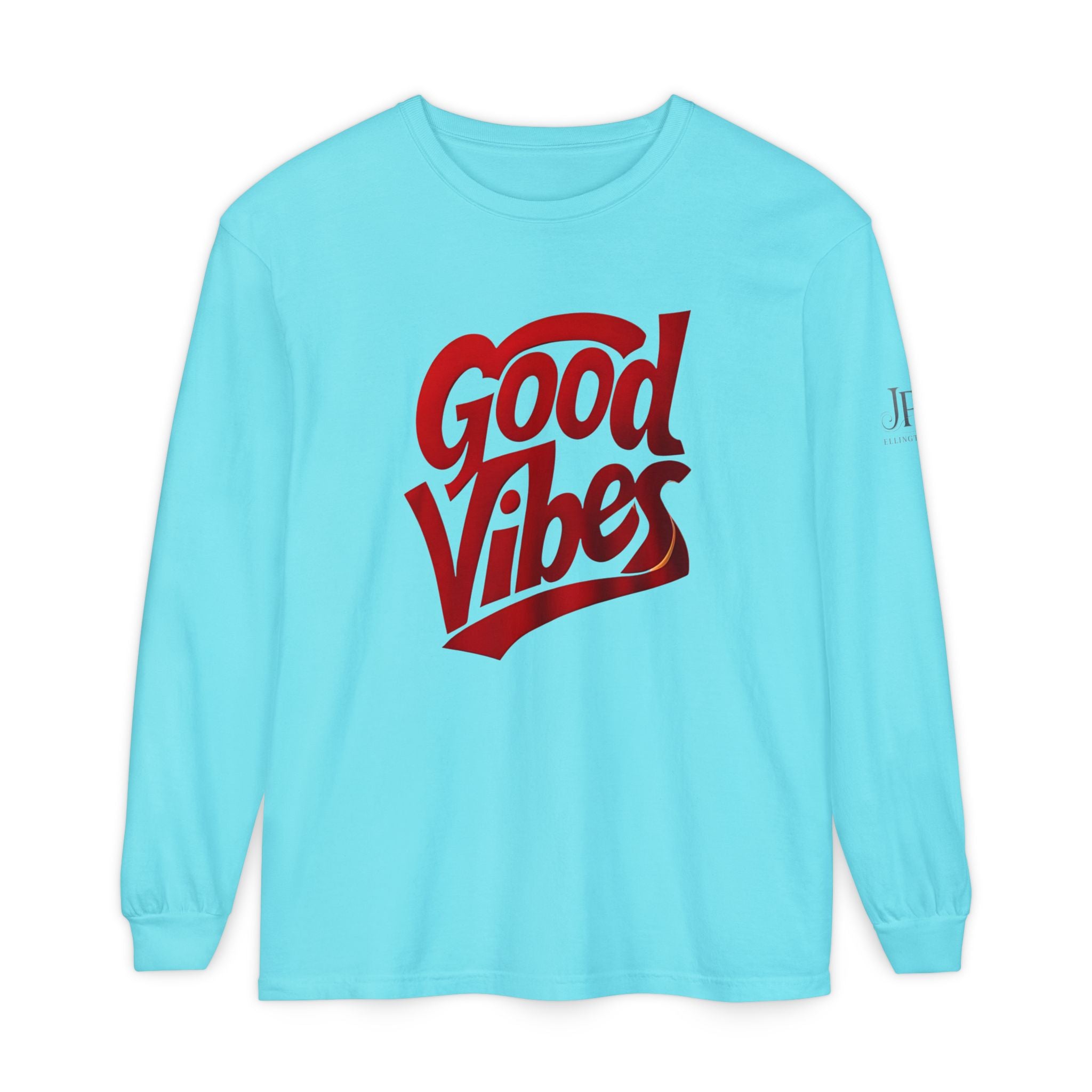 Langarmshirt mit Grafikaufdruck „Good Vibes Script“ | Weiß, rote Schrift