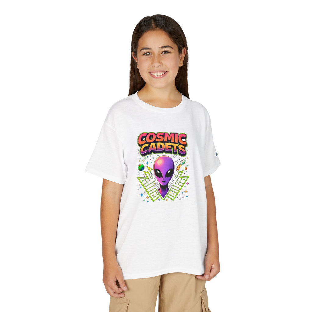 Cosmic Cadets alien head Youth T-Shirt | retro space, neon sci-fi, JPE Kids