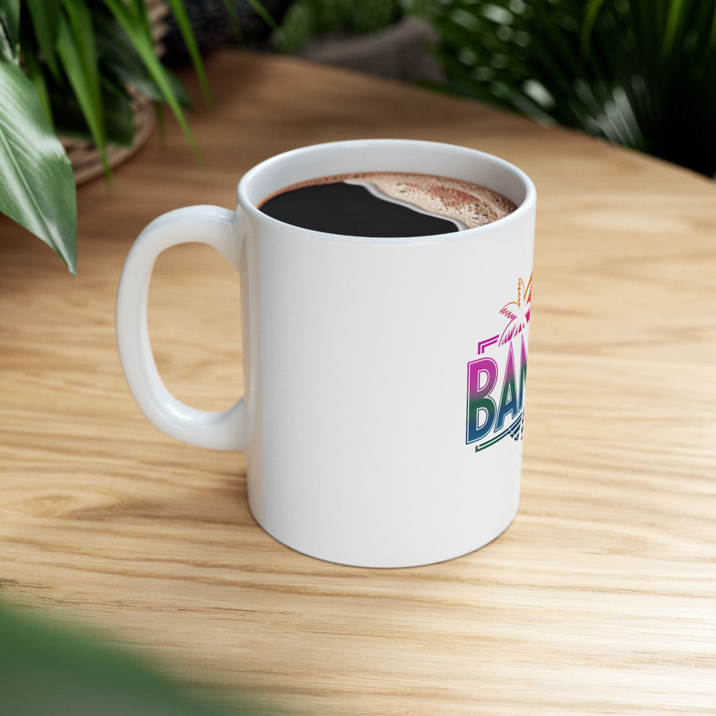 Bamboo Retro Palm Tree Ceramic Mug — Tropical Sunset Coffee Cup - 11oz