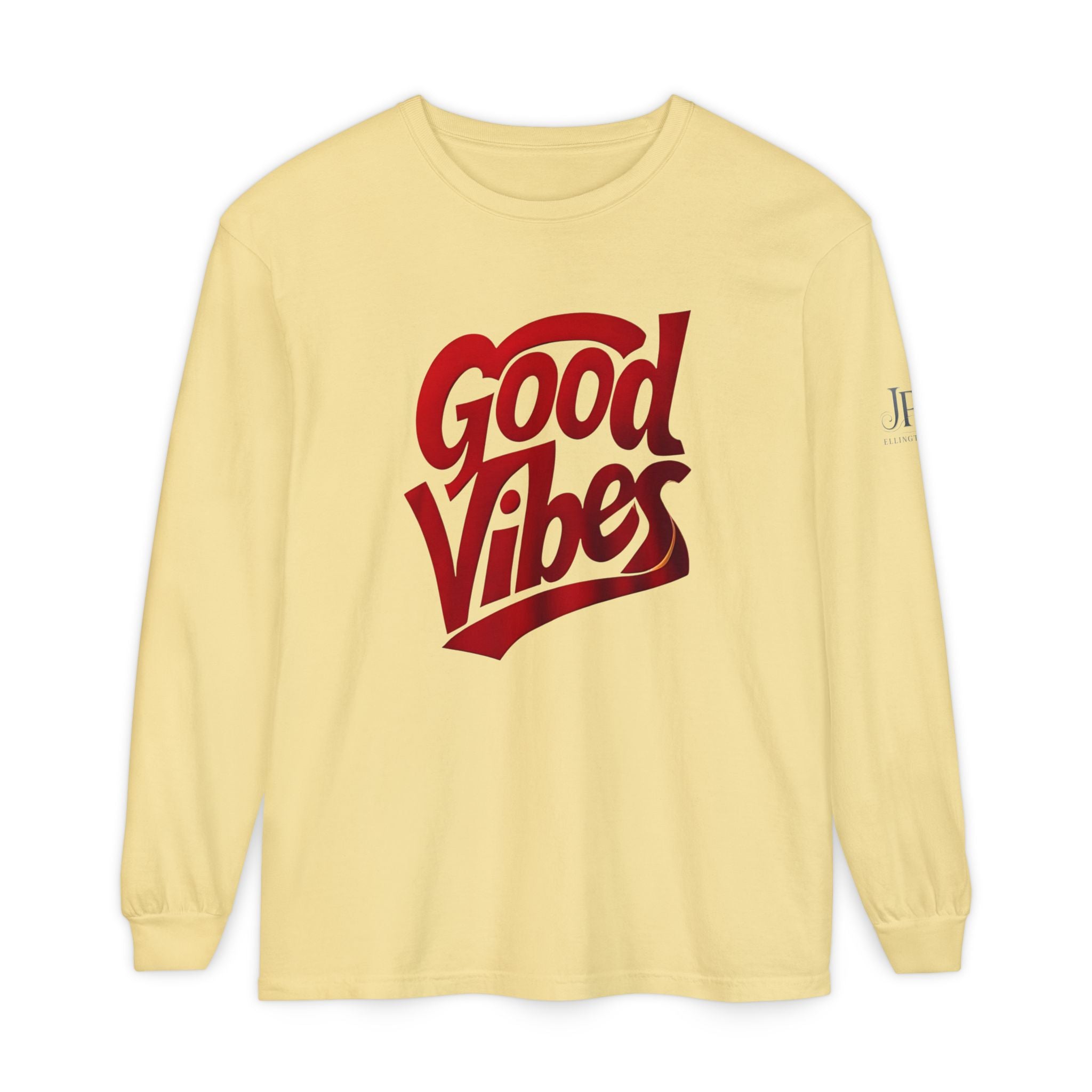 Langarmshirt mit Grafikaufdruck „Good Vibes Script“ | Weiß, rote Schrift