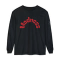 Madness Arch Logo long sleeve tee | White shirt with red retro text