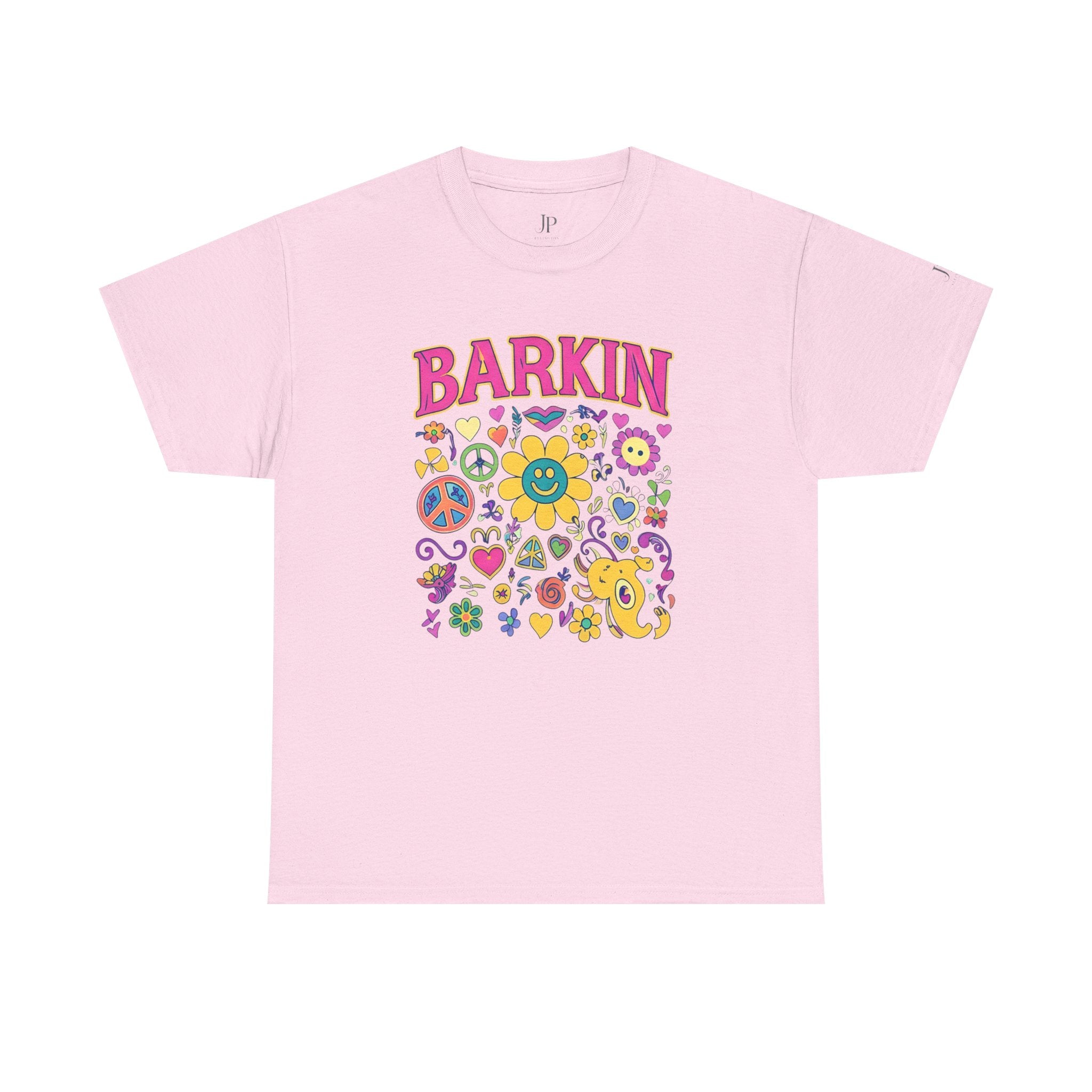 Barkin retro floral dog design T-Shirt | 70s cartoon flowers peace signs, JP Ellington Edition