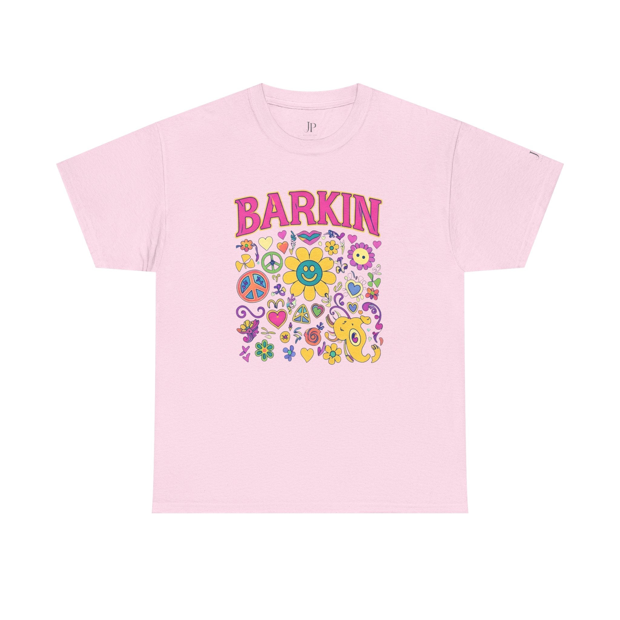 T-Shirt mit Retro-Blumen-Hundedesign „Barkin“ | Blumen und Friedenszeichen im 70er-Jahre-Cartoon-Stil, JP Ellington Edition