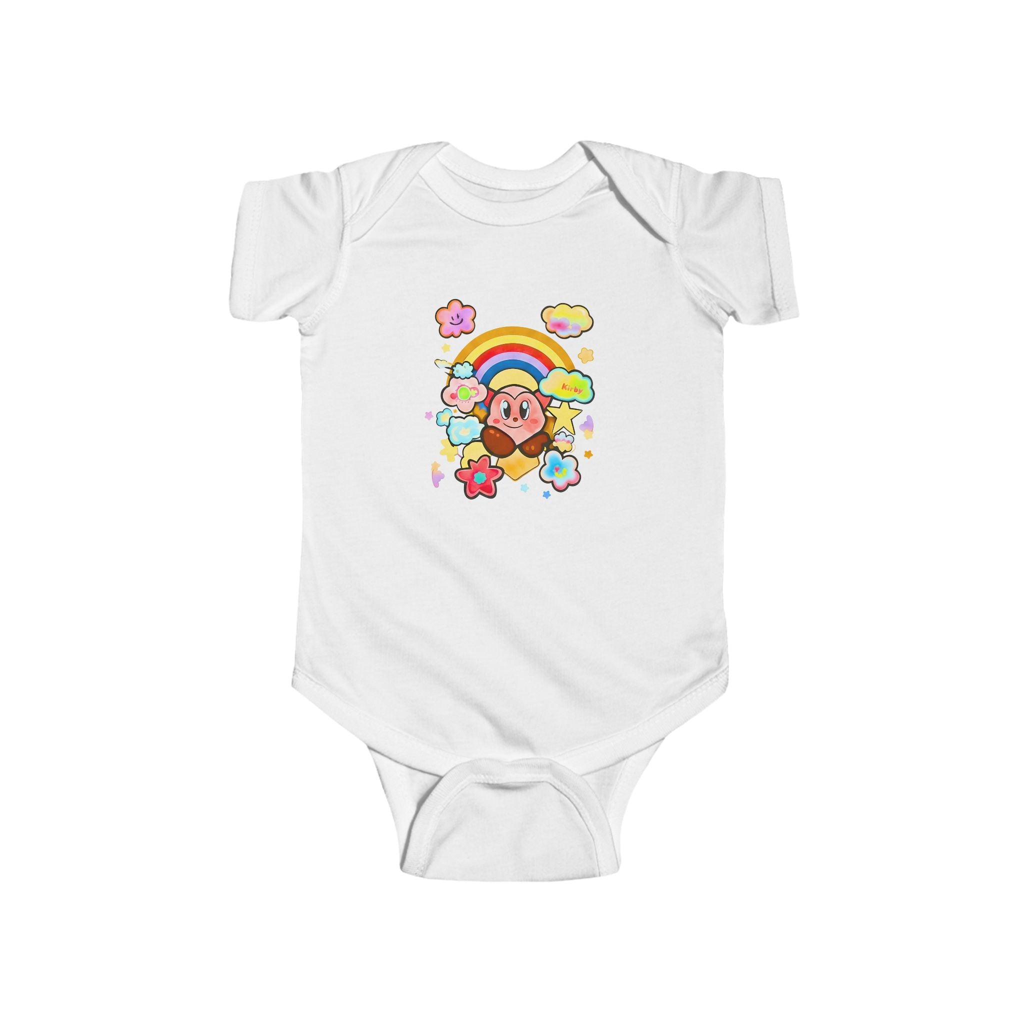 Niedlicher Bär mit Regenbogen-Body | Baby-Strampler mit Blumenwolken, JPE Kinder-Edition