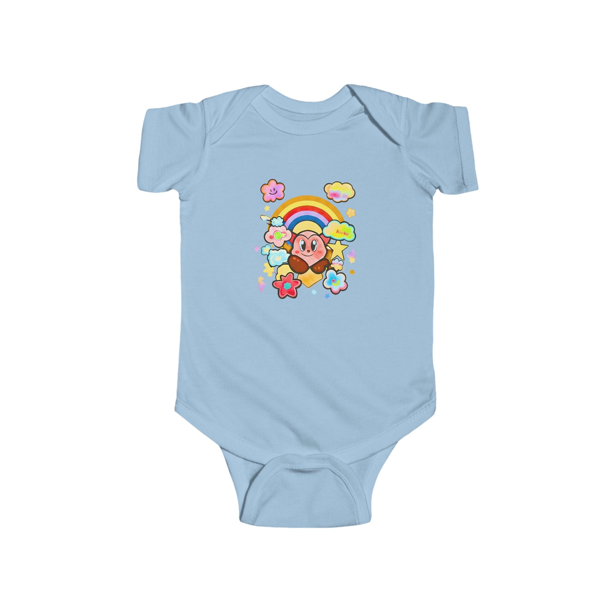 Niedlicher Bär mit Regenbogen-Body | Baby-Strampler mit Blumenwolken, JPE Kinder-Edition