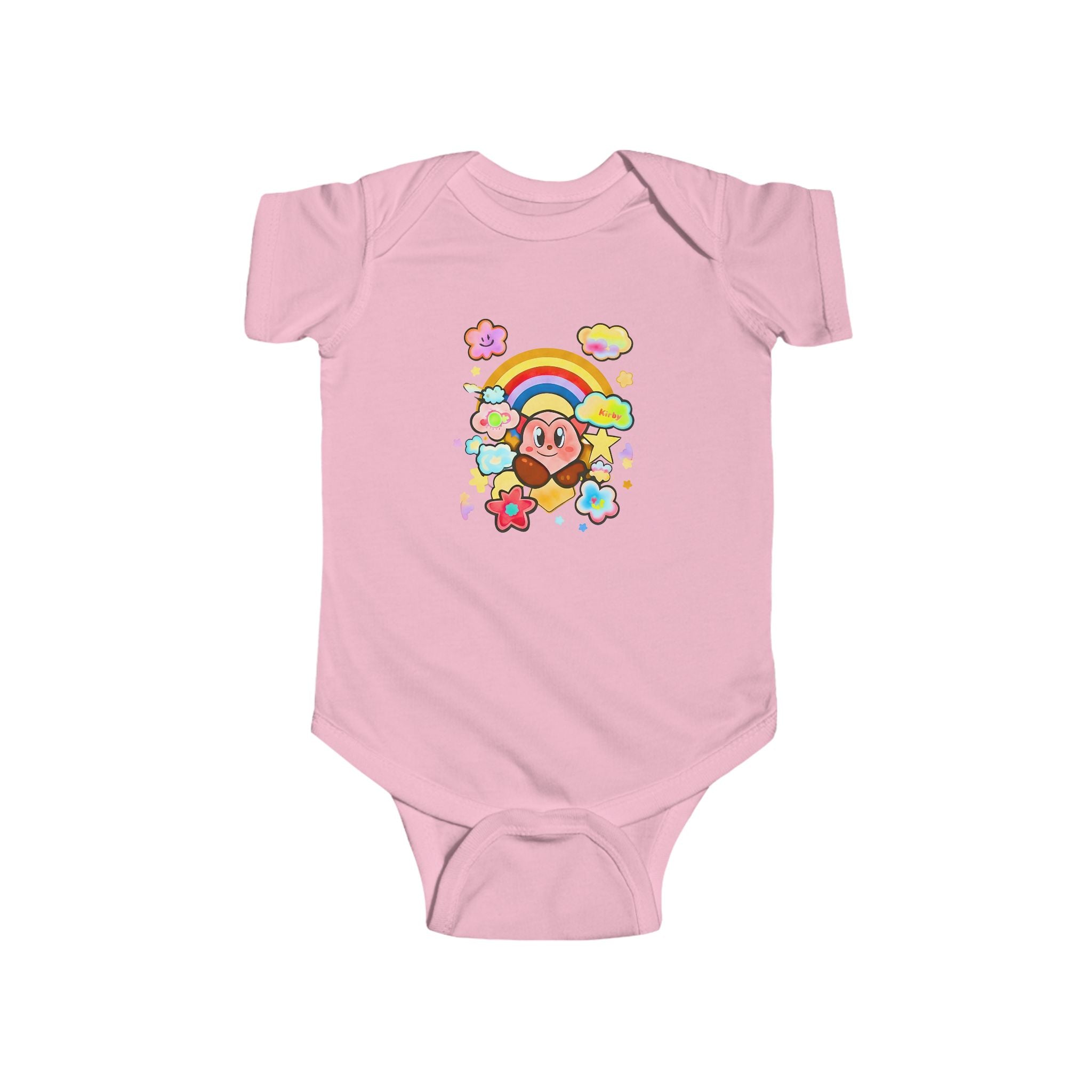 Niedlicher Bär mit Regenbogen-Body | Baby-Strampler mit Blumenwolken, JPE Kinder-Edition