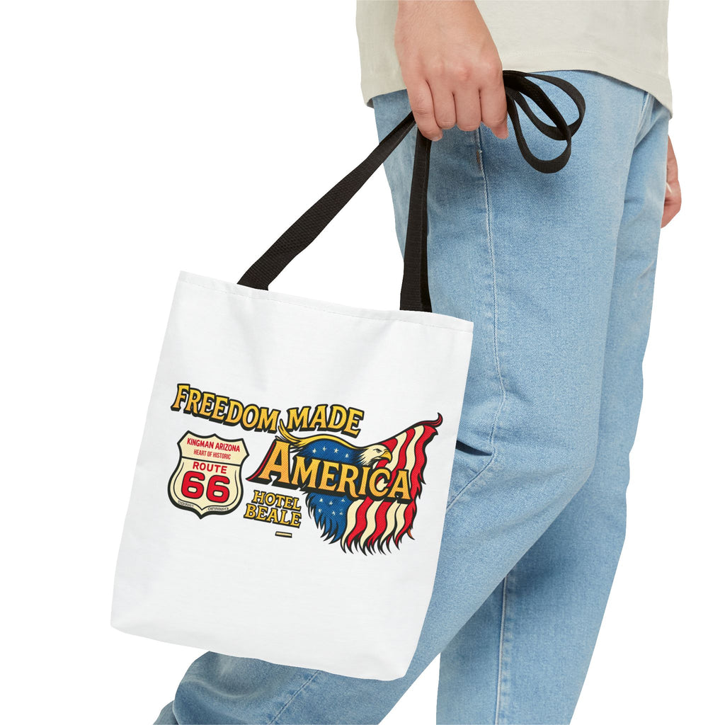Freedom Made America Tote Bag | Route 66 Flag Graphic