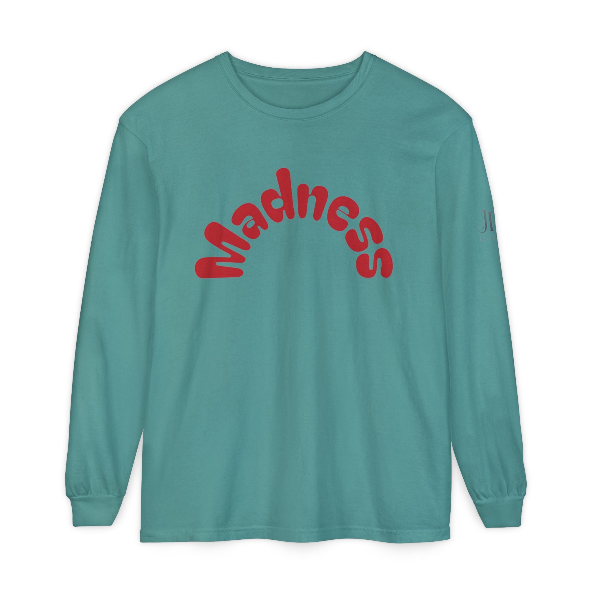 Madness Arch Logo Langarmshirt | Weißes Shirt mit rotem Retro-Text