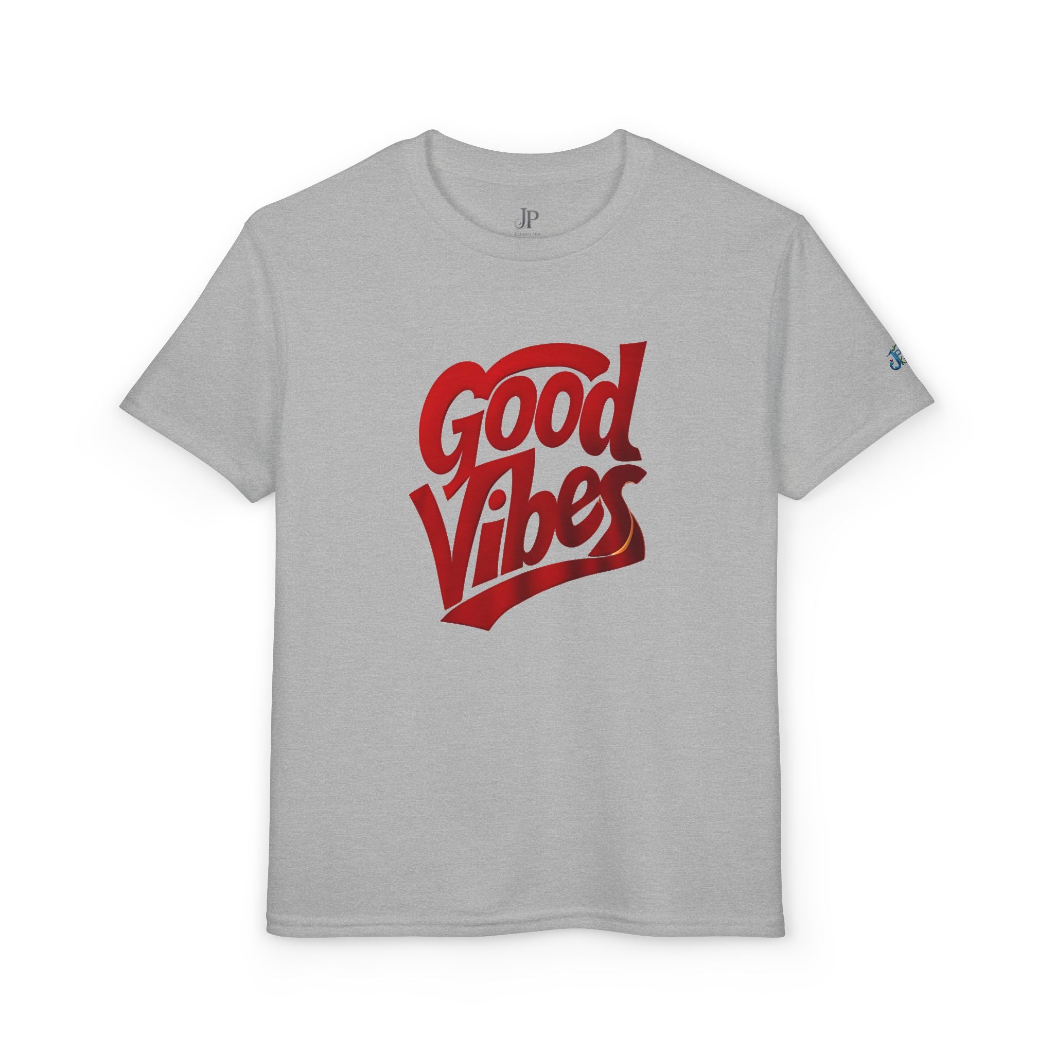 Good Vibes Grafik-Jugend-T-Shirt | rotes Skript-Logo, JPE Kids Edition