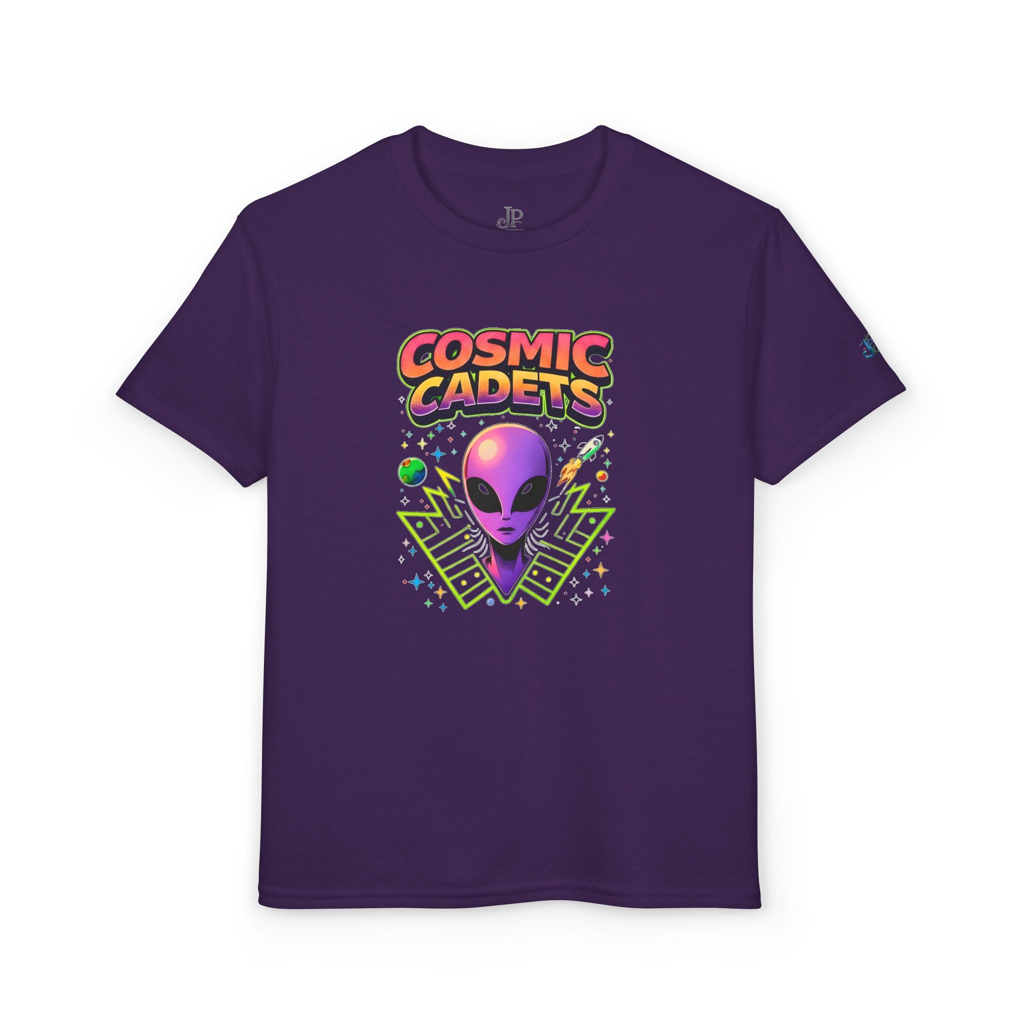 Cosmic Cadets alien head Youth T-Shirt | retro space, neon sci-fi, JPE Kids