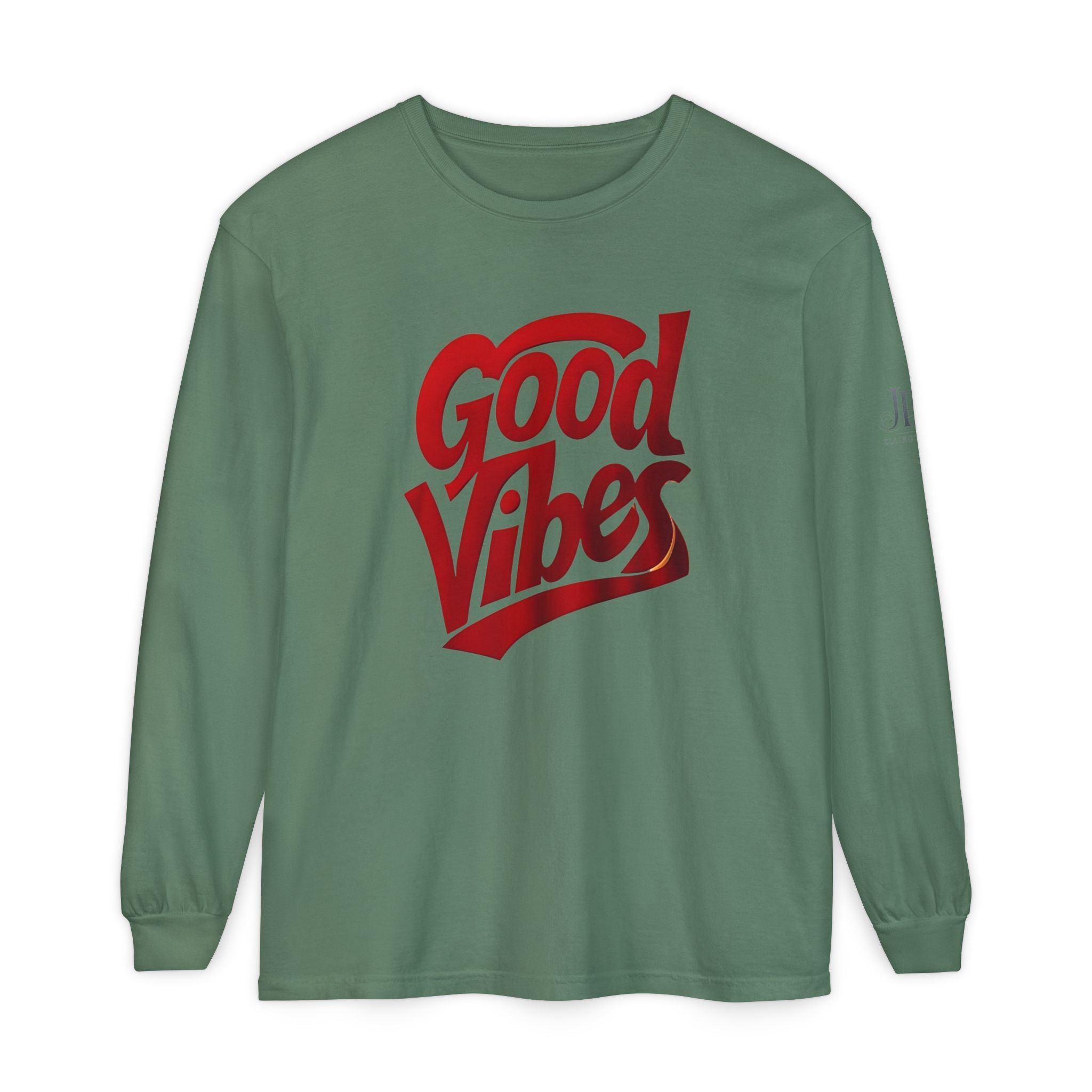 Langarmshirt mit Grafikaufdruck „Good Vibes Script“ | Weiß, rote Schrift