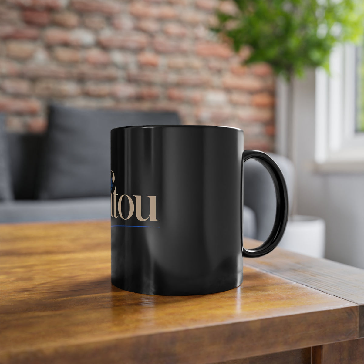 Le Fitou Black Ceramic Coffee Mug — 11oz Elegant Script Logo