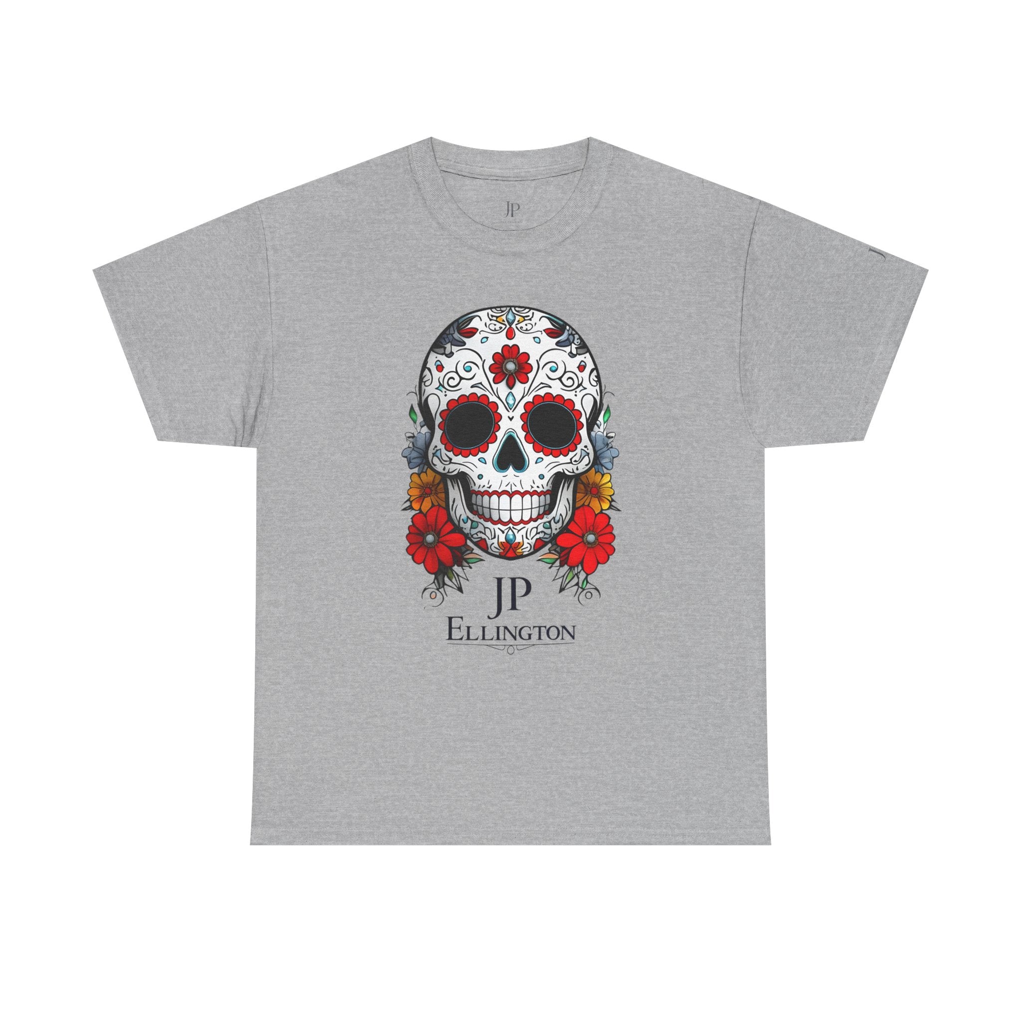 Sugar Skull T-Shirt | Tag der Toten Totenkopf-T-Shirt mit Blumenmuster, JP Ellington Edition