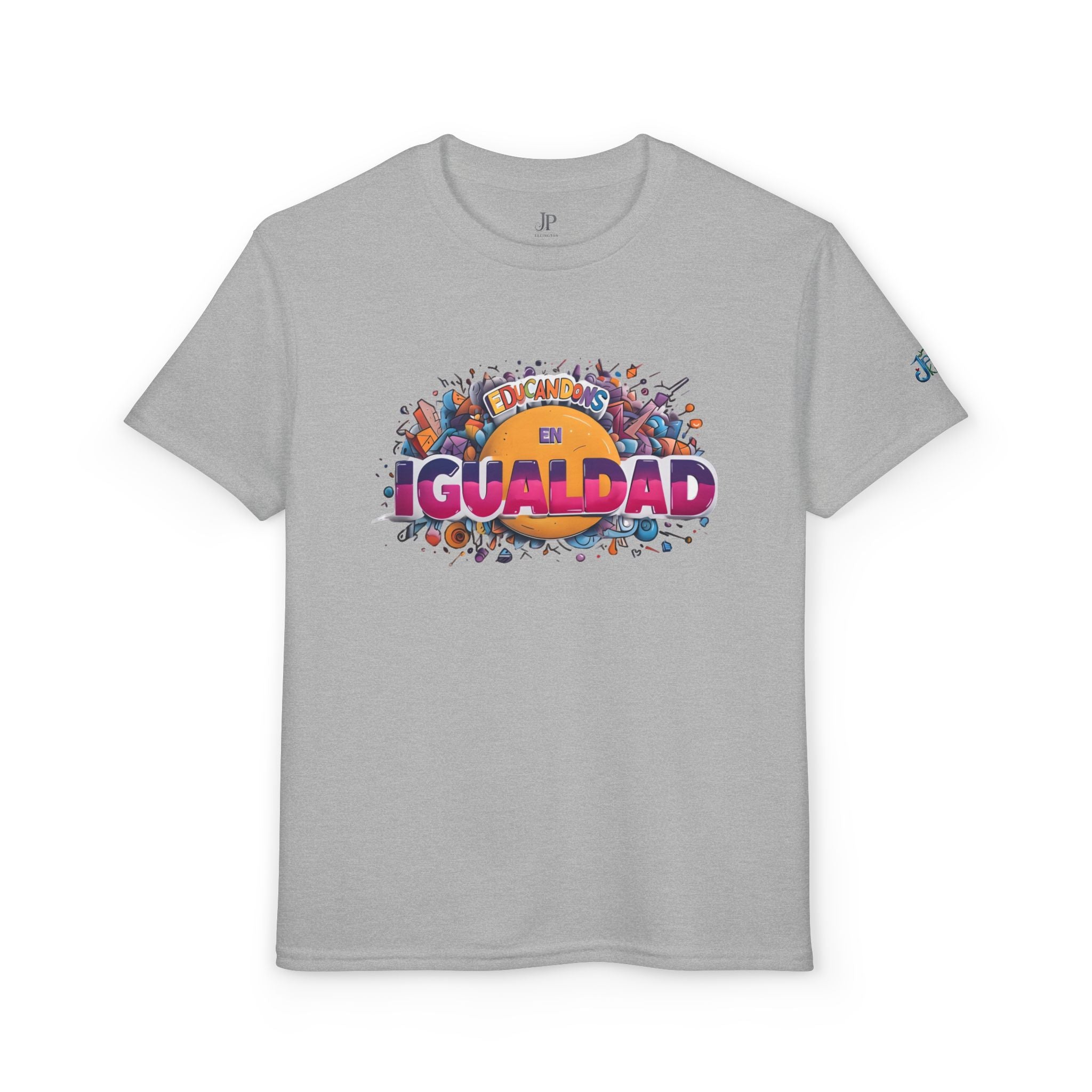 Gleichheit Grafik-Jugend-T-Shirt | Gleichheit Spanischer Text, Buntes Menschenmengen-Design, JPE Kinder Edition