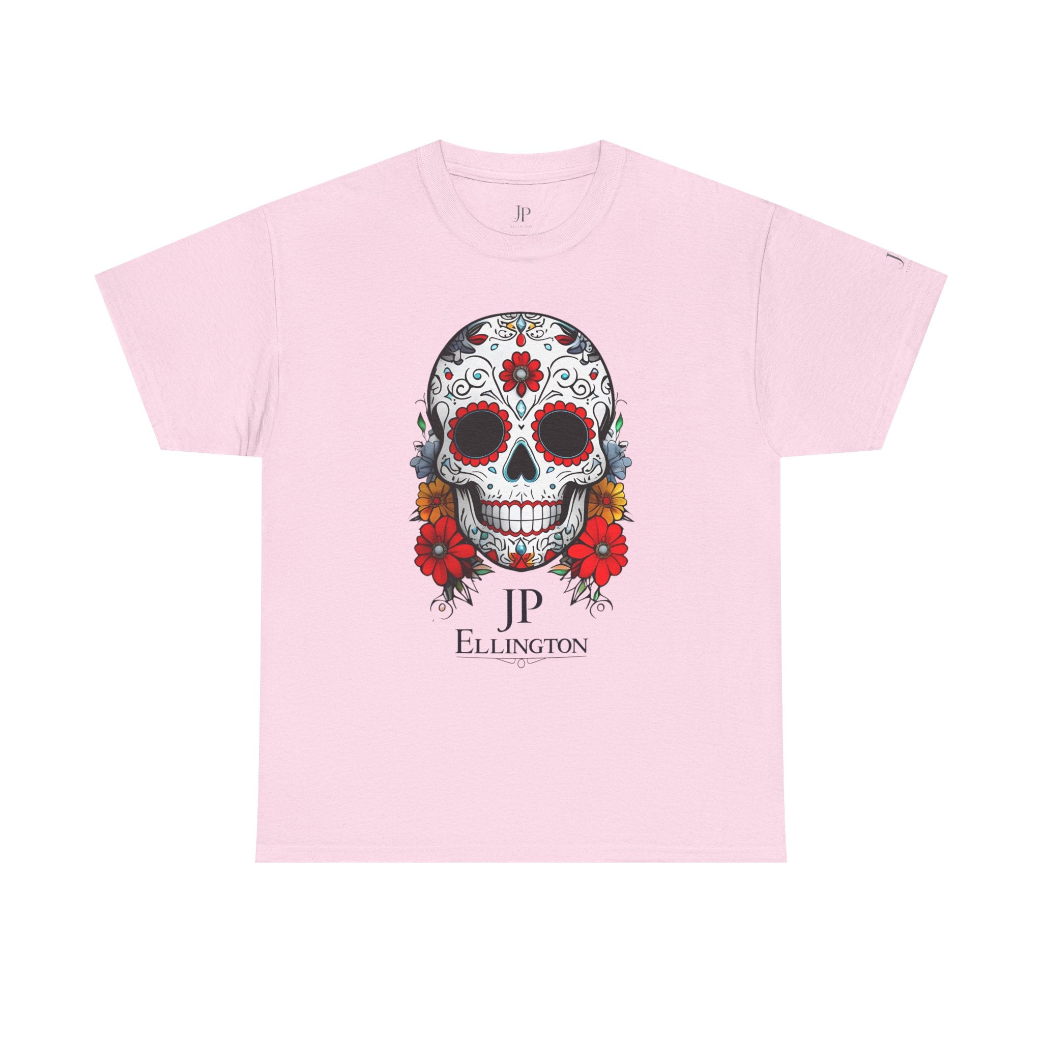 Sugar Skull T-Shirt | Tag der Toten Totenkopf mit Blumen T-Shirt, JP Ellington Edition
