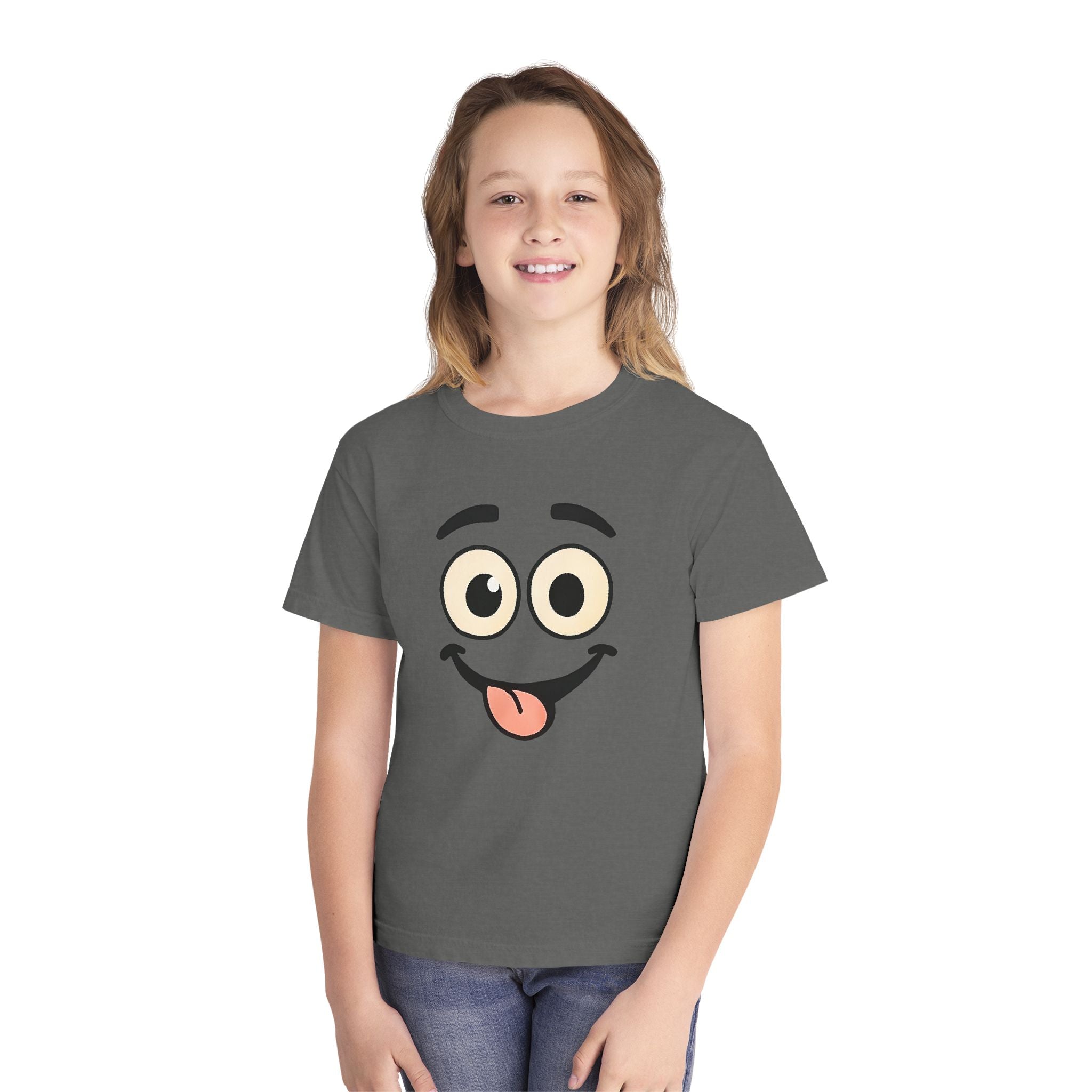 Silly Smiley Face Youth Tee | Playful Emoji Shirt, Tongue Out Expression, JPE Kids Edition