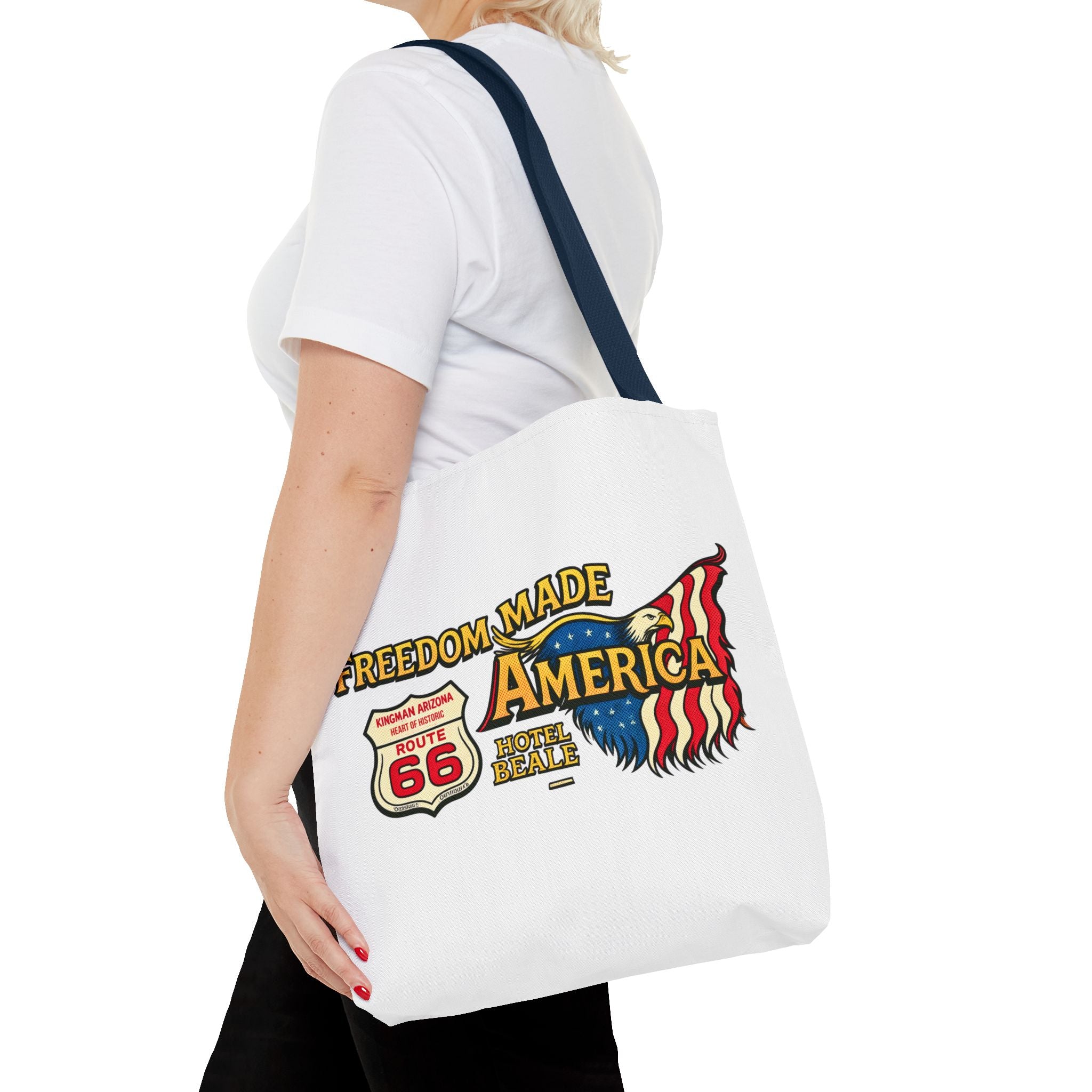 Freedom Made America Tote Bag | Route 66 Flag Graphic