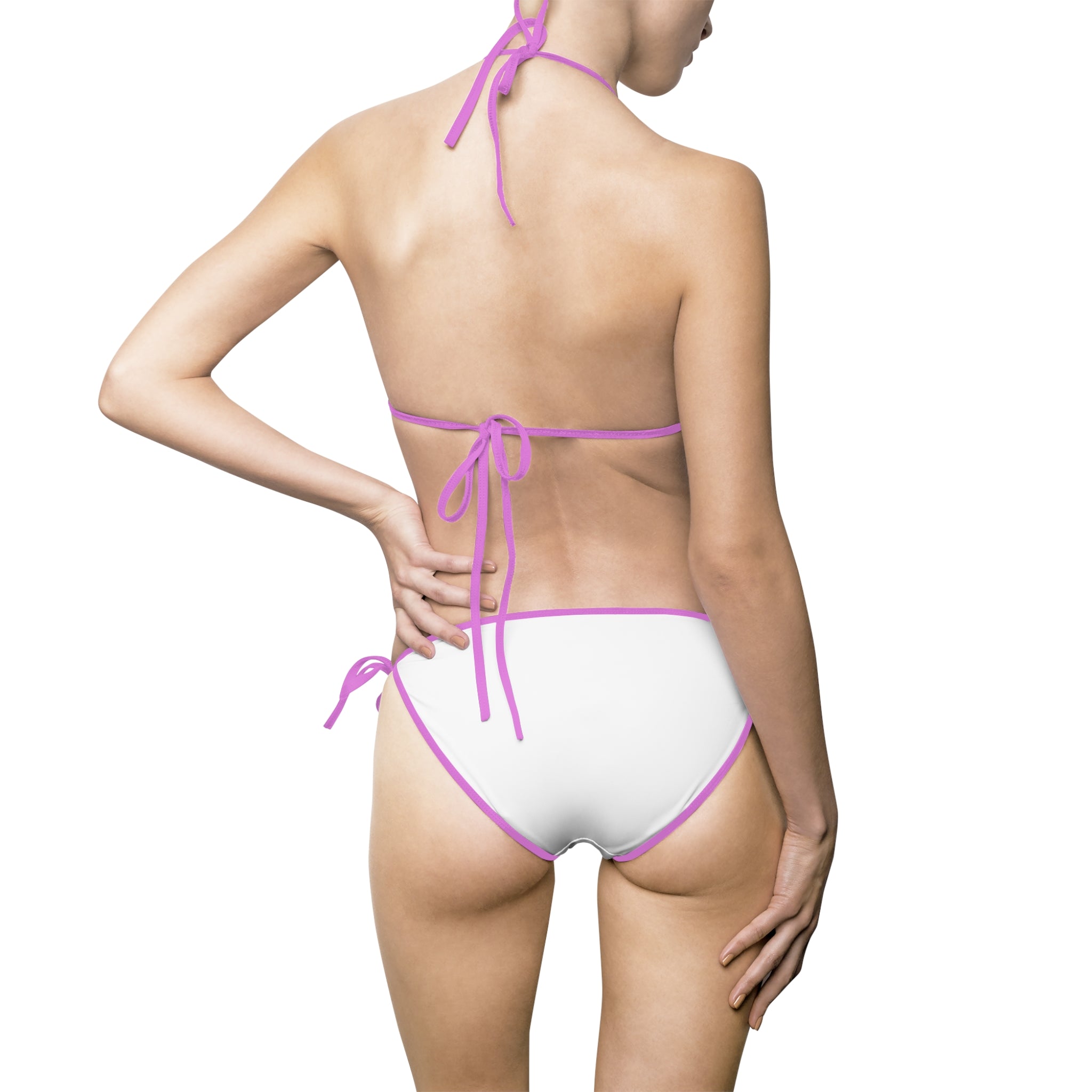Red Trim White Triangle Bikini Swimsuit | Tie Side Top Bottom