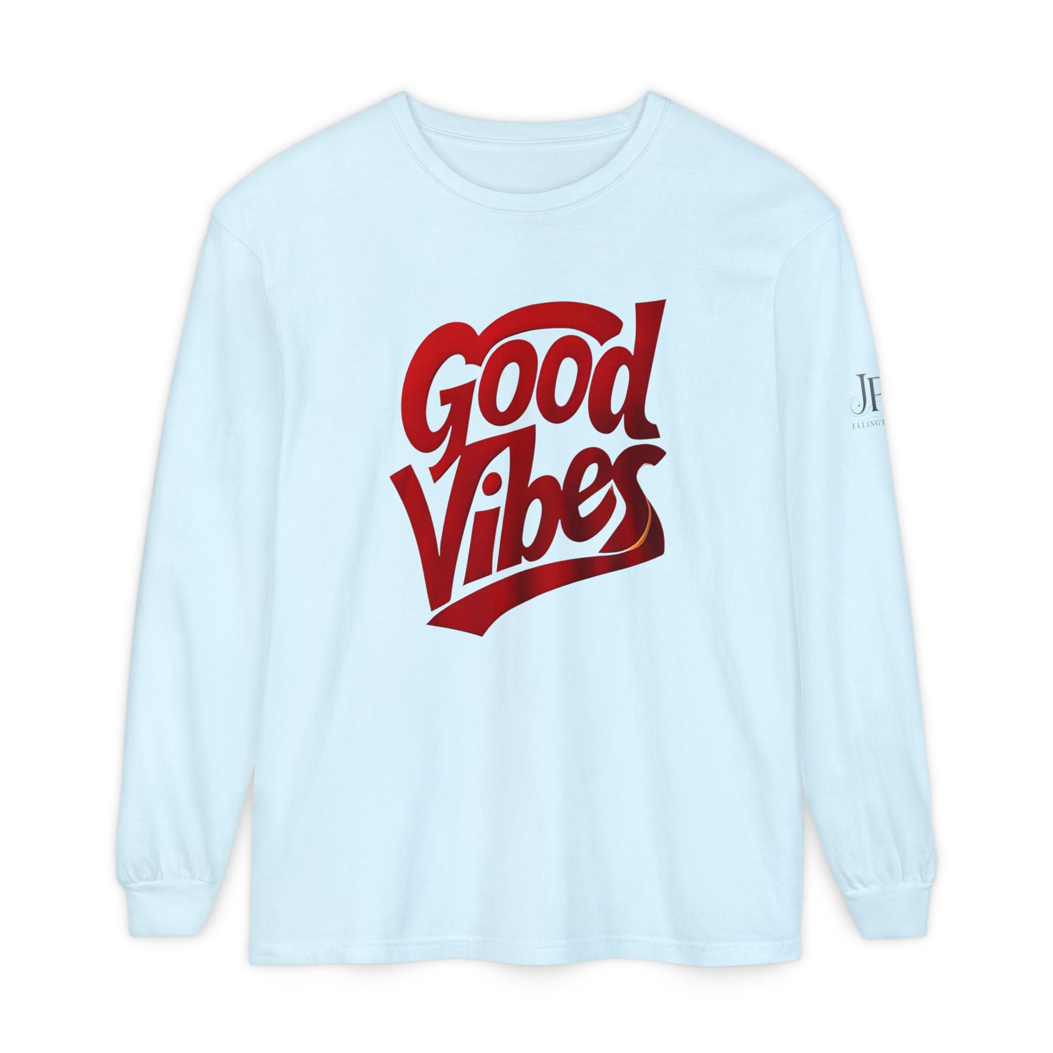 Langarmshirt mit Grafikaufdruck „Good Vibes Script“ | Weiß, rote Schrift