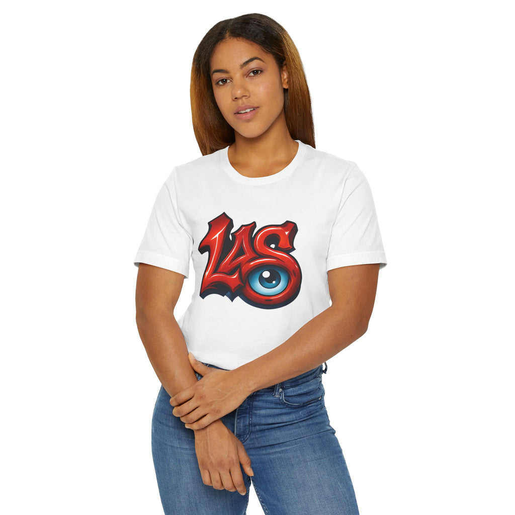 LAS Eyeball Graffiti T-Shirt | Street Art Logo, Red & Blue Graphic, JPE Ellington Edition