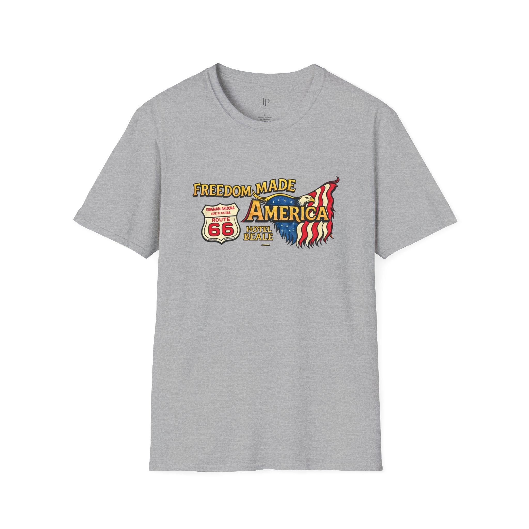 Freedom Made America T-Shirt | Route 66 Flag Graphic