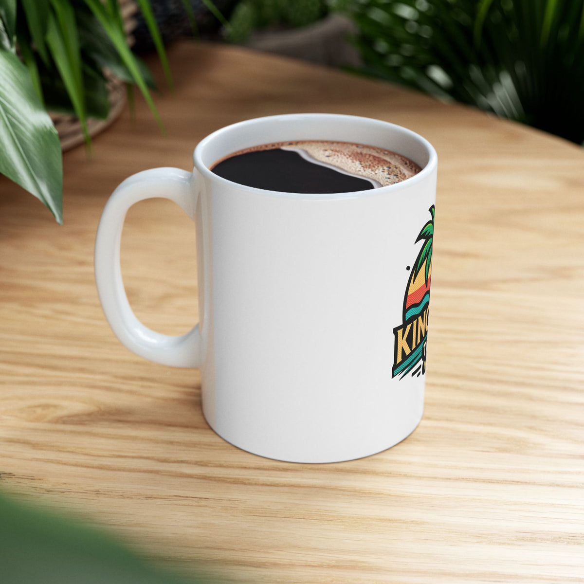 Kingston Town Miami Palm Tree Ceramic Mug — Retro Beach Sunset Coffee Cup 11oz