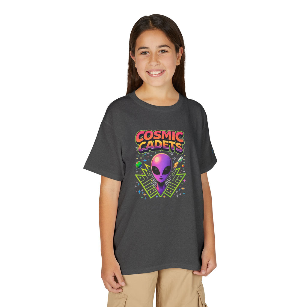 Cosmic Cadets alien head Youth T-Shirt | retro space, neon sci-fi, JPE Kids