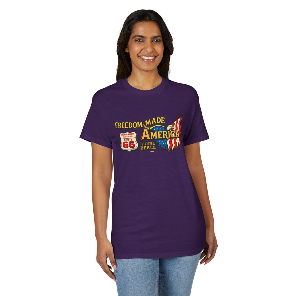 Freedom Made America Route 66 Map T-Shirt | American Flag Roadside Graphic
